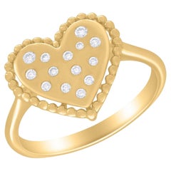 Diamond Polka Dot 14K (or 18k upon request) Yellow Gold Heart Ring