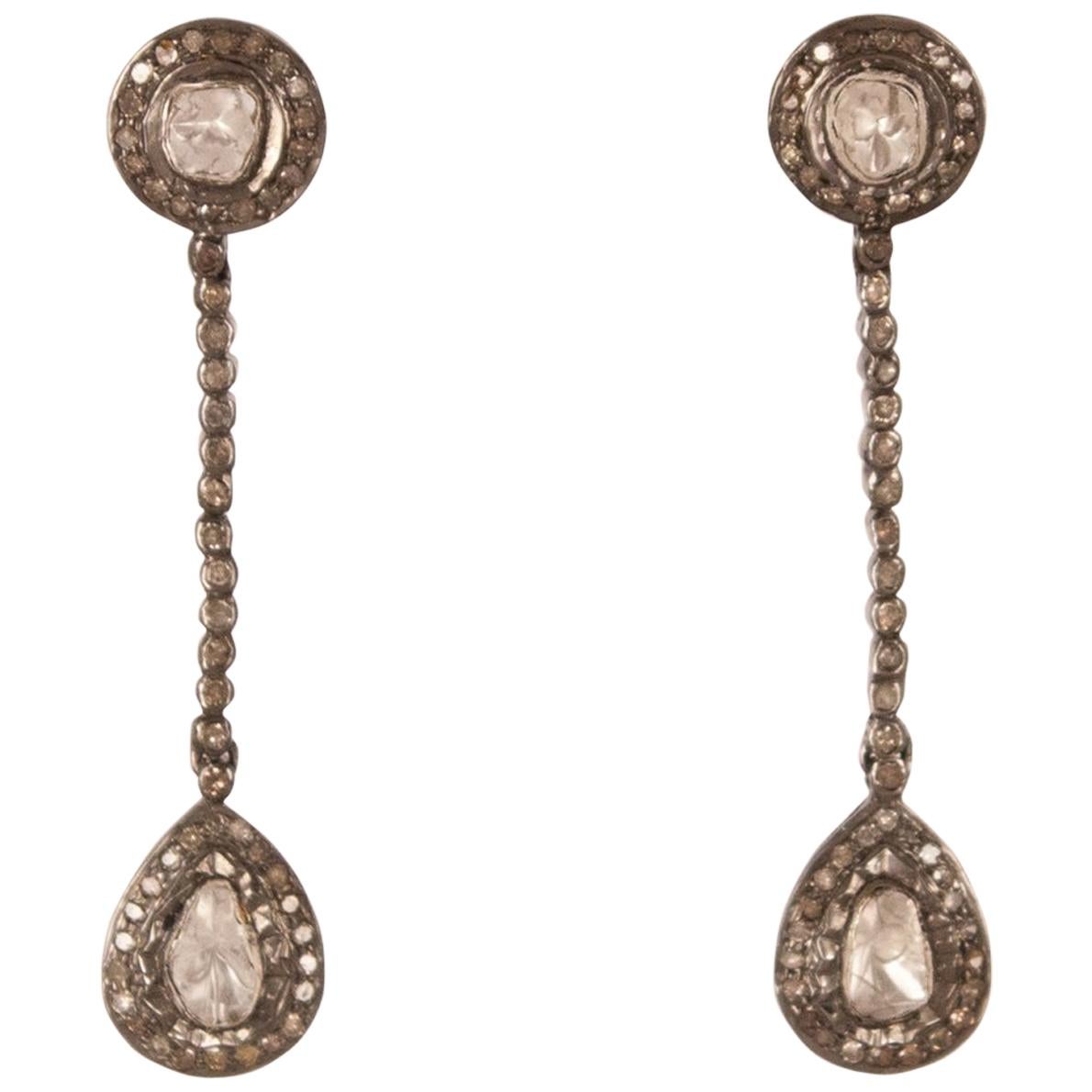 Diamond Polki Dangle Earrings For Sale
