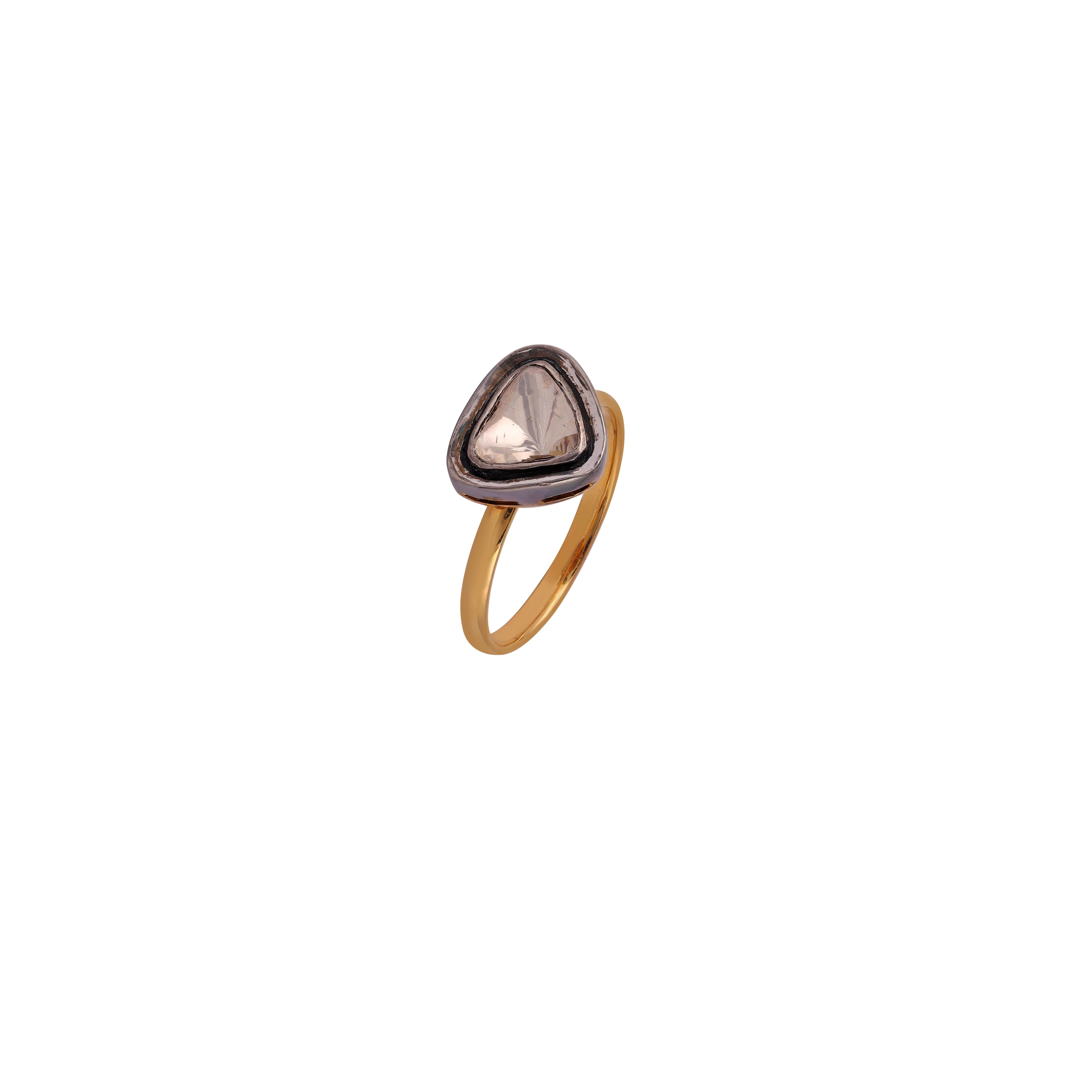 Diamant-Ring im antiken Stil von Polki, handgefertigt (Rosenschliff) im Angebot