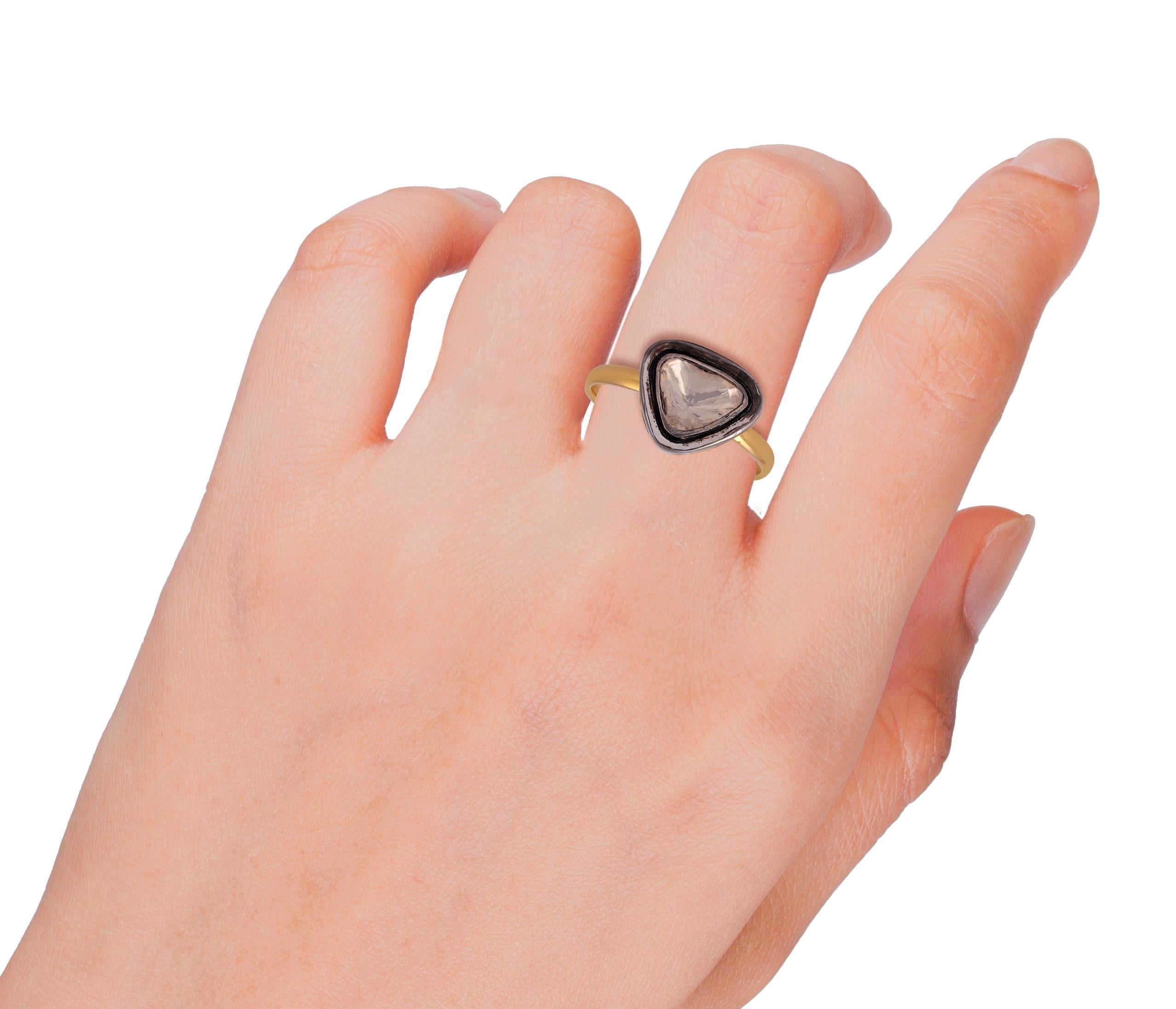 Diamant-Ring im antiken Stil von Polki, handgefertigt Damen im Angebot