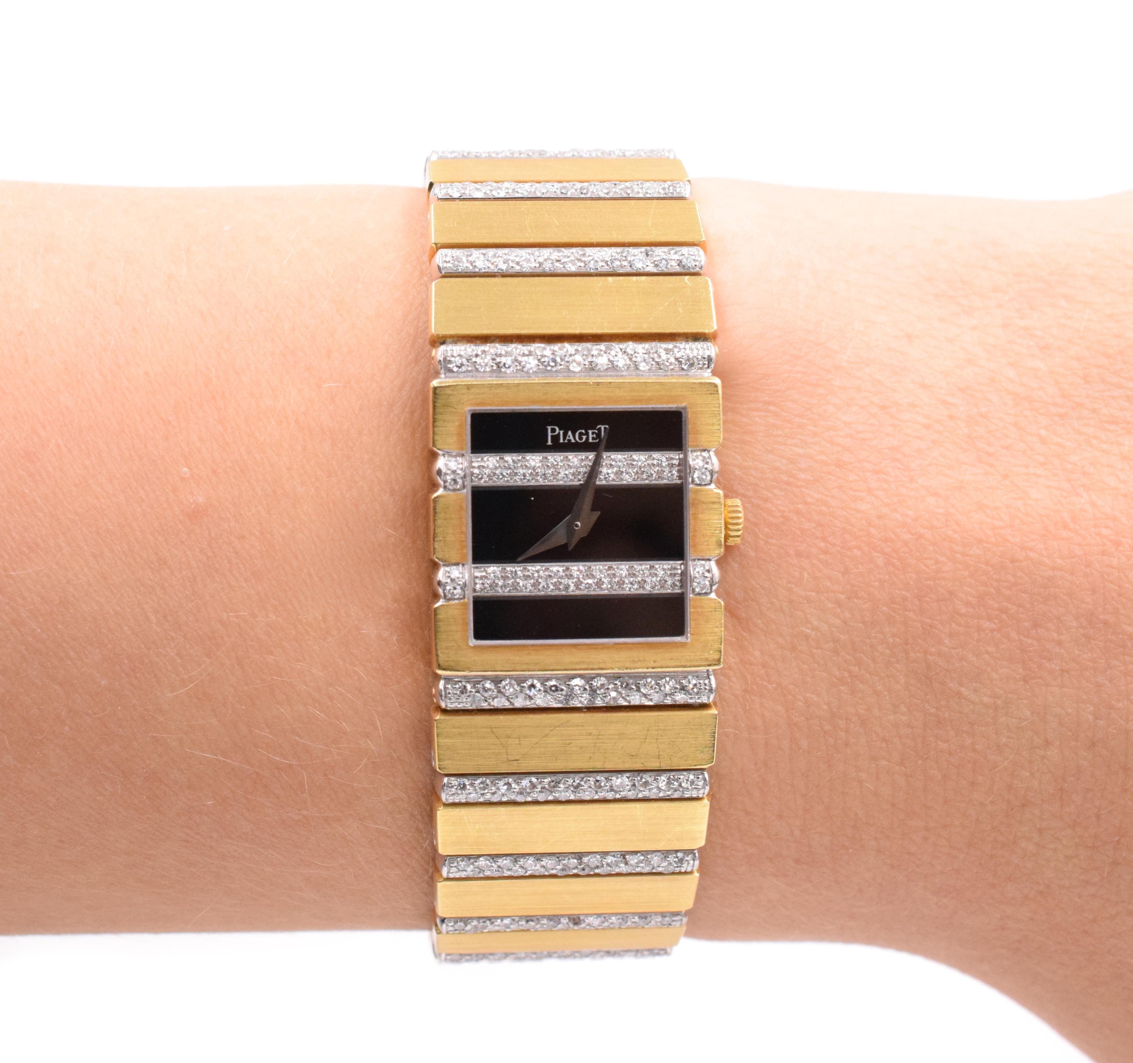 Diamant-Armbanduhr „Polo“ mit Diamanten, Piaget 18 kt., Quarz im Angebot 4
