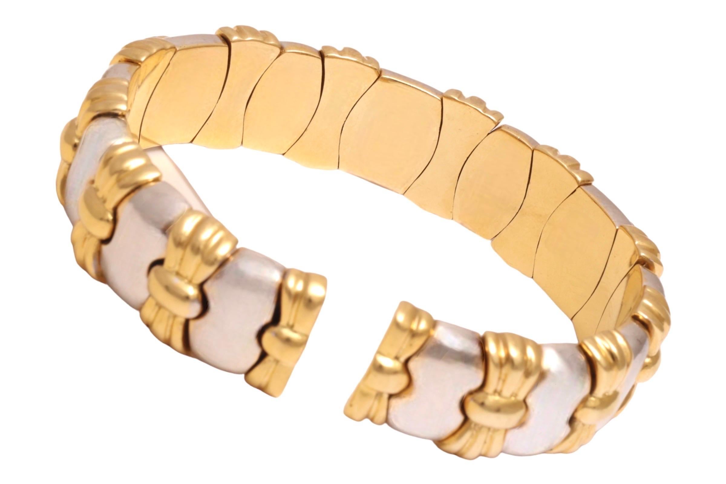 Diamond & Precious Stones Flexible Bangle Bracelet in 18kt White and Yellow Gold 4