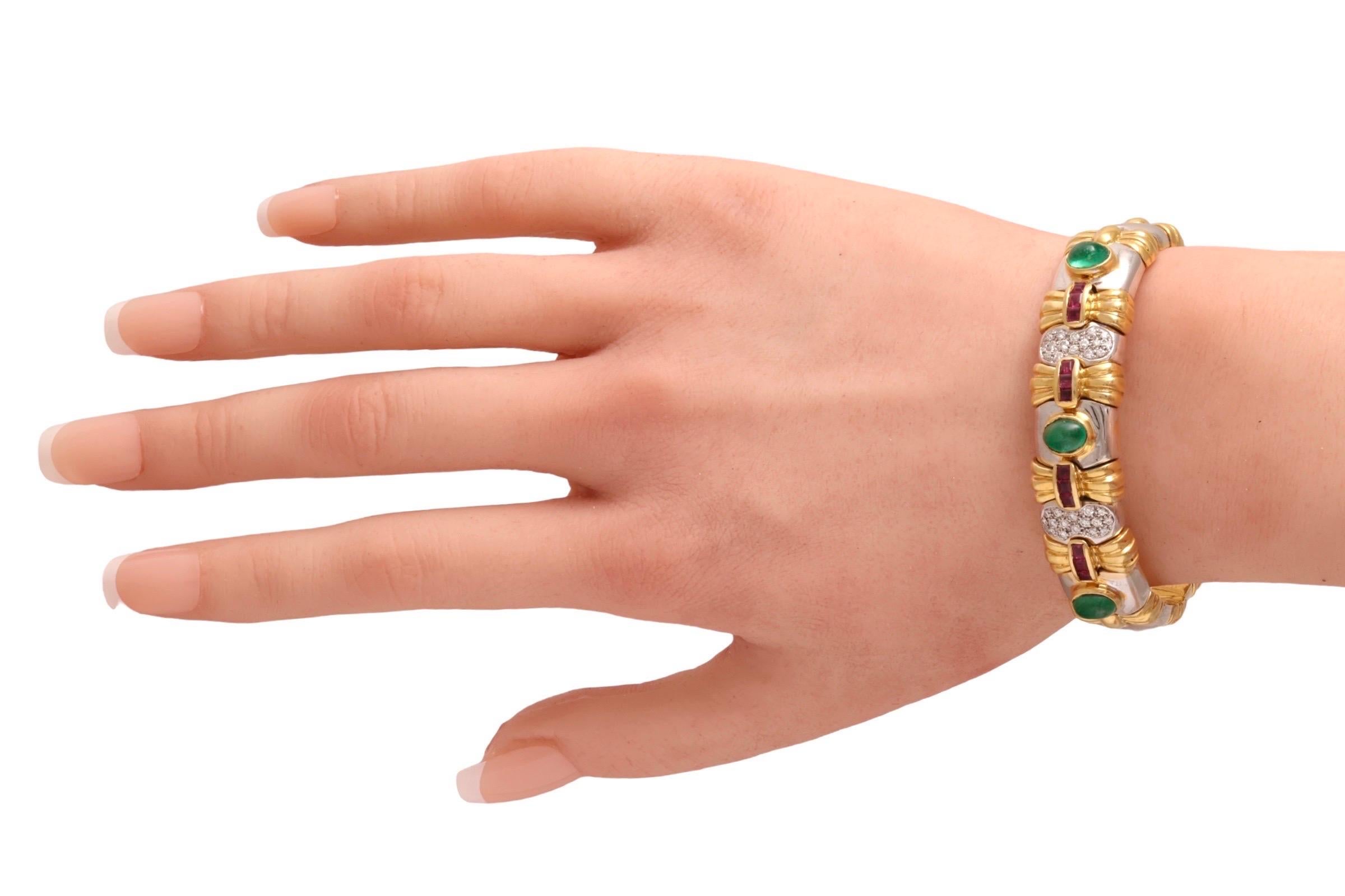 Diamond & Precious Stones Flexible Bangle Bracelet in 18kt White and Yellow Gold 9
