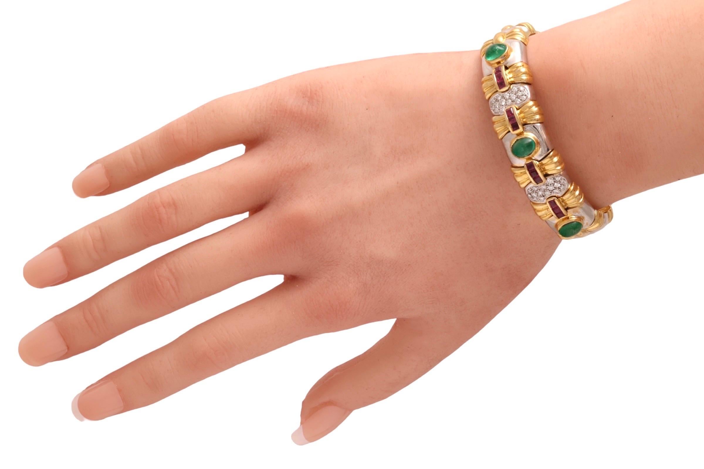 Diamond & Precious Stones Flexible Bangle Bracelet in 18kt White and Yellow Gold 10
