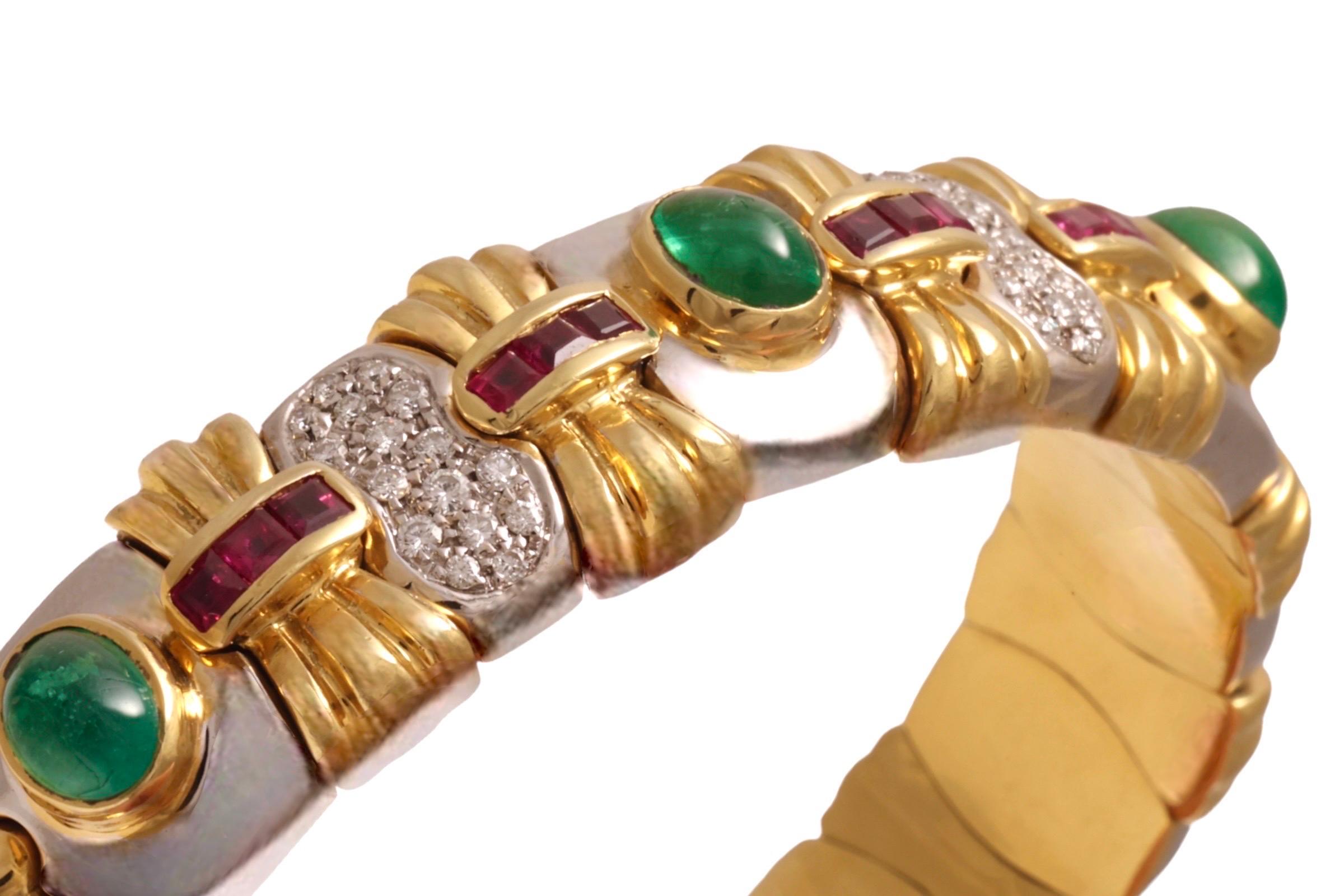 Diamond & Precious Stones Flexible Bangle Bracelet in 18kt White and Yellow Gold 1
