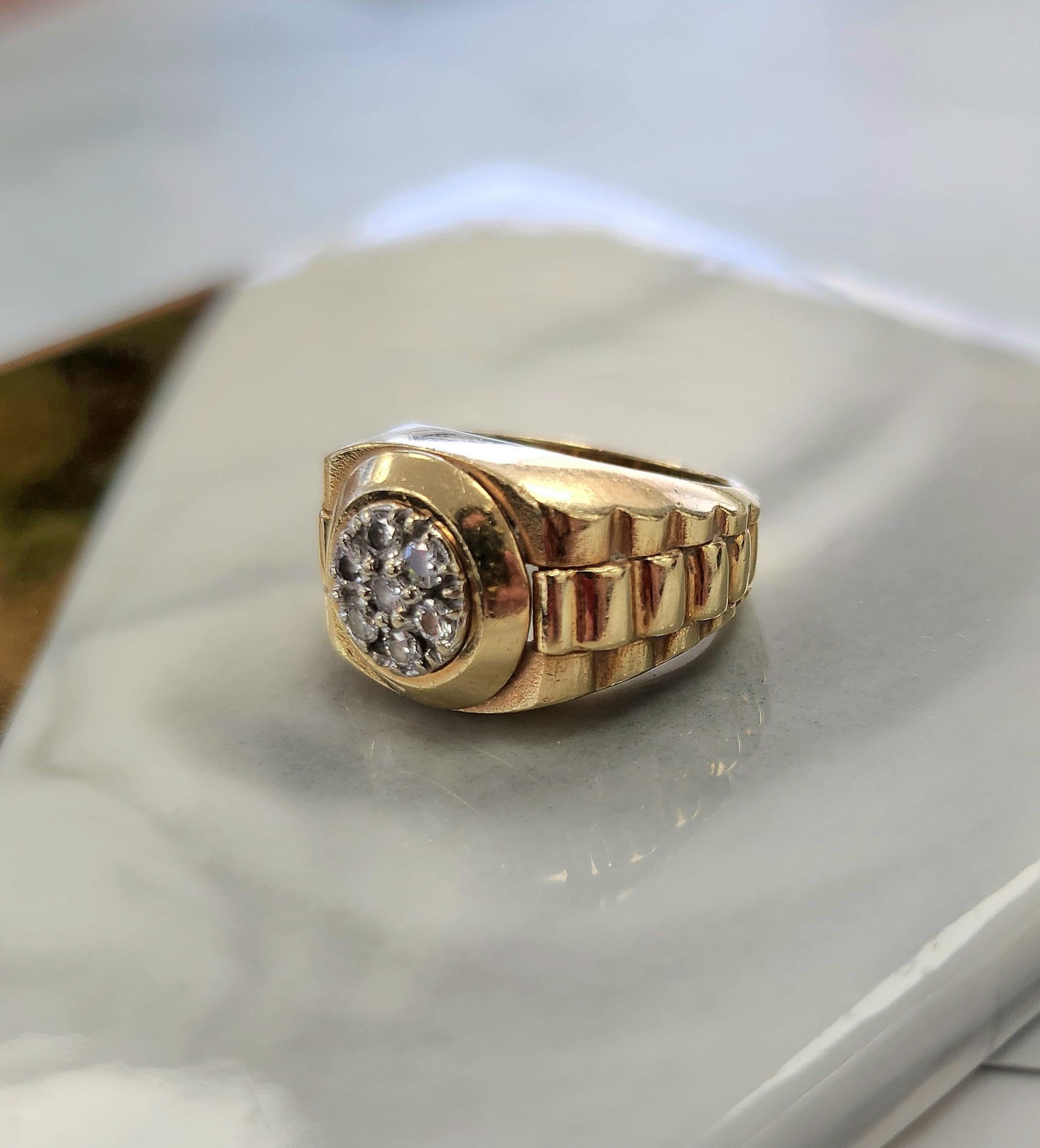 Diamant-Präsidentenring im Rolex-Stil Cluster-Ring 14K Gelbgold Pinky Ring (Zeitgenössisch) im Angebot