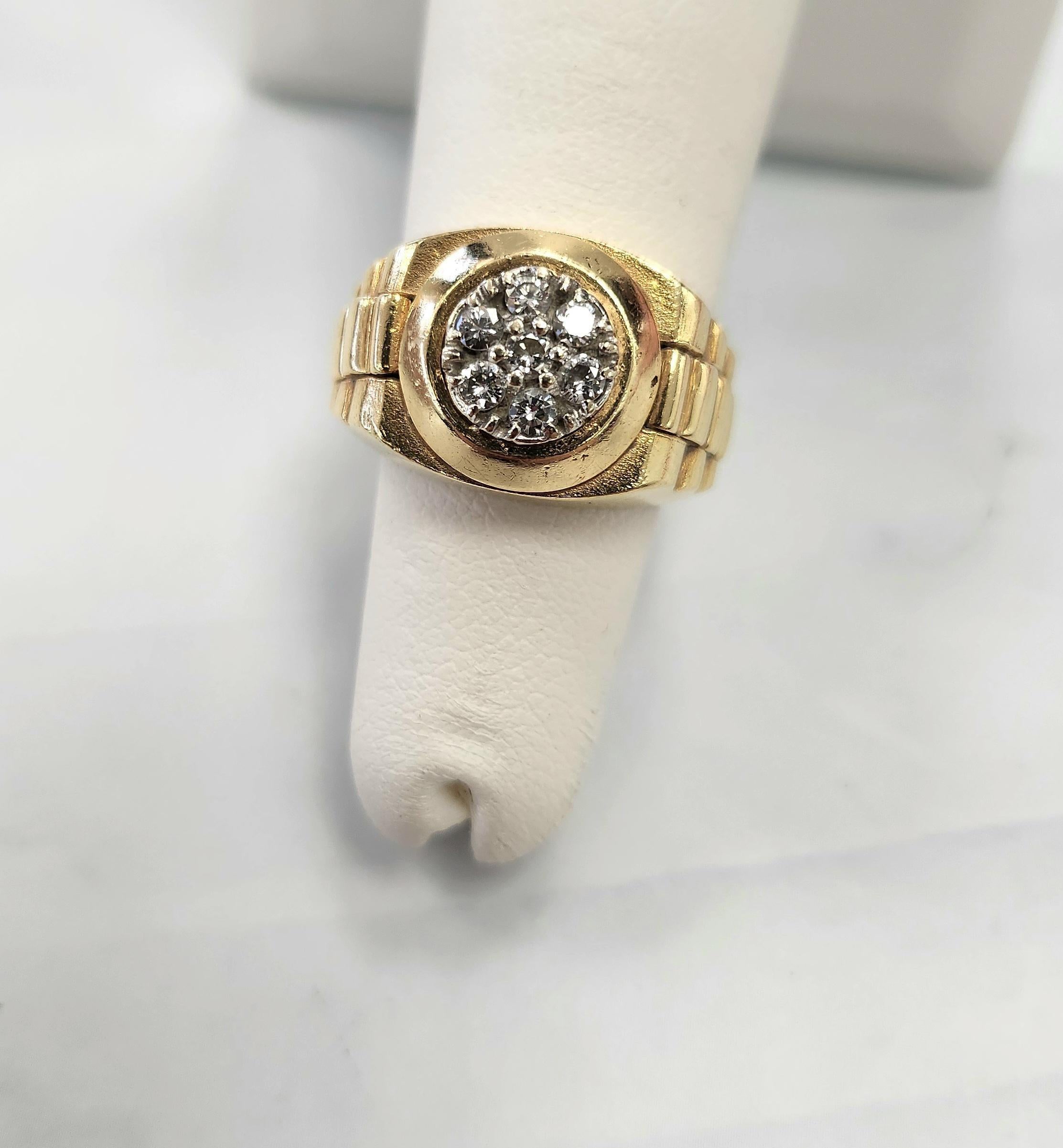 Diamant-Präsidentenring im Rolex-Stil Cluster-Ring 14K Gelbgold Pinky Ring (Rundschliff) im Angebot