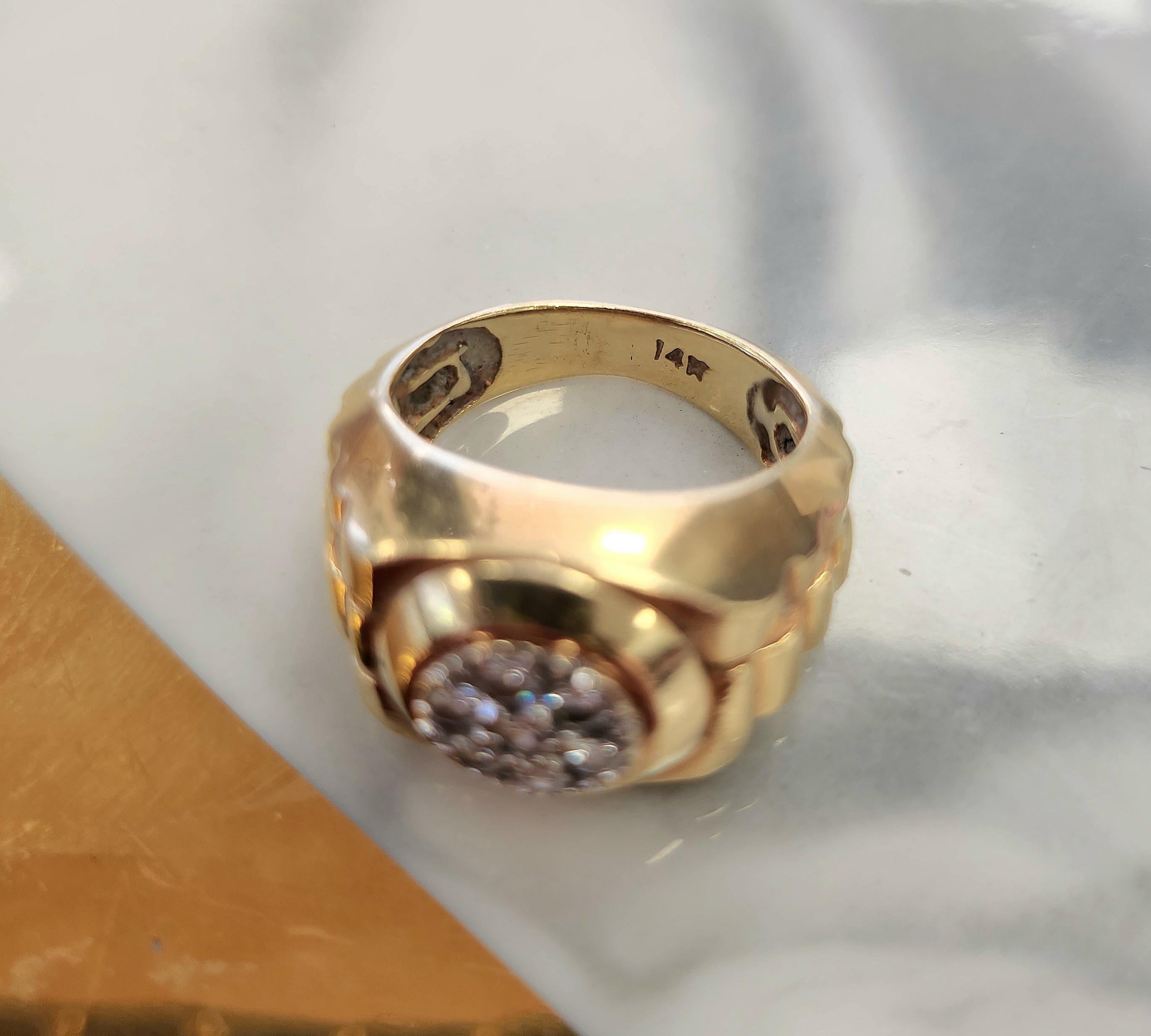Diamant-Präsidentenring im Rolex-Stil Cluster-Ring 14K Gelbgold Pinky Ring im Zustand „Gut“ im Angebot in Los Angeles, CA