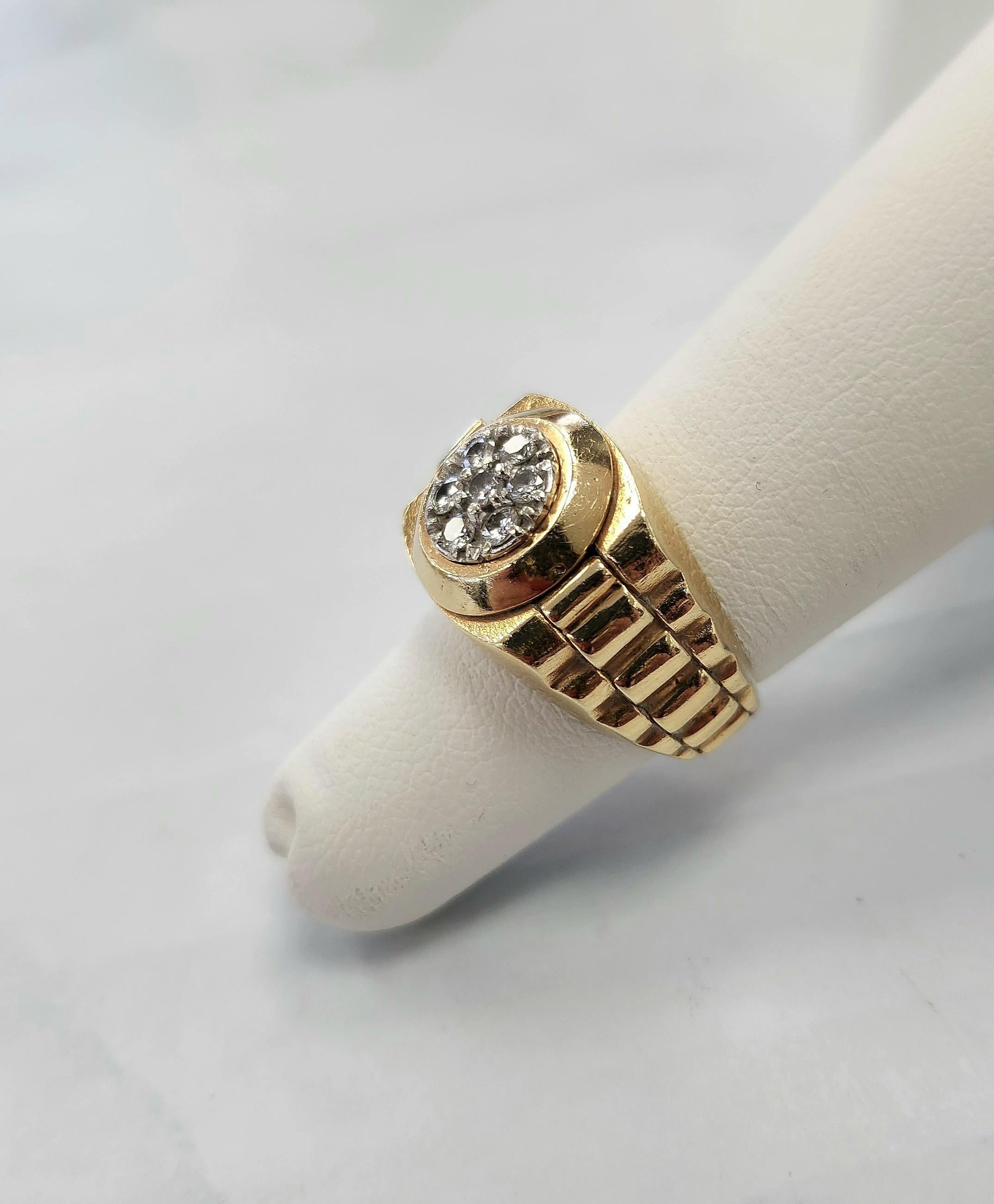Diamant-Präsidentenring im Rolex-Stil Cluster-Ring 14K Gelbgold Pinky Ring für Damen oder Herren im Angebot
