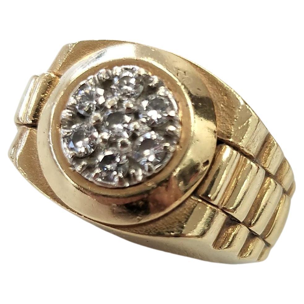 Diamant-Präsidentenring im Rolex-Stil Cluster-Ring 14K Gelbgold Pinky Ring