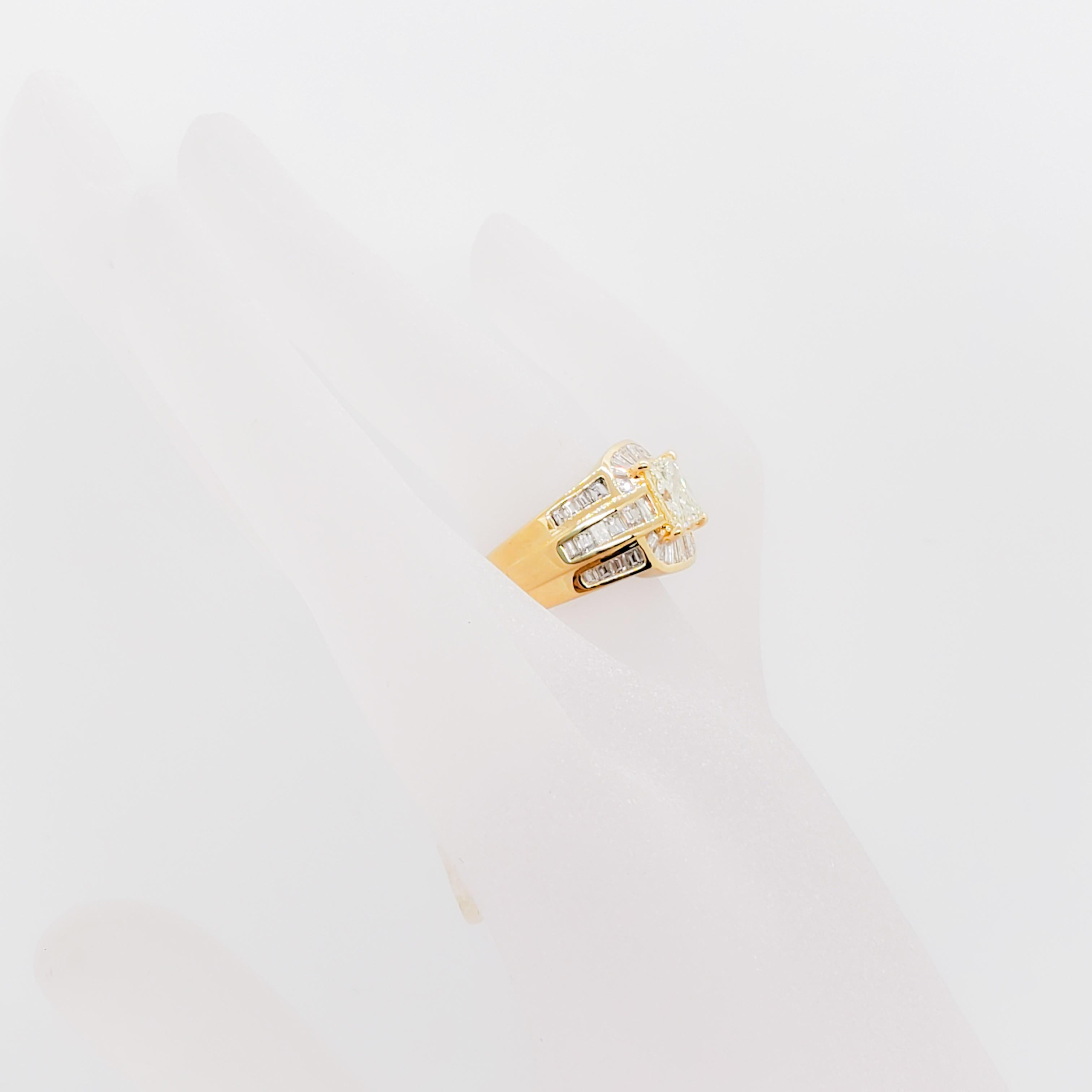 Princess Cut Diamond Princess and Baguette Ring in 18 Karat Yellow Gold