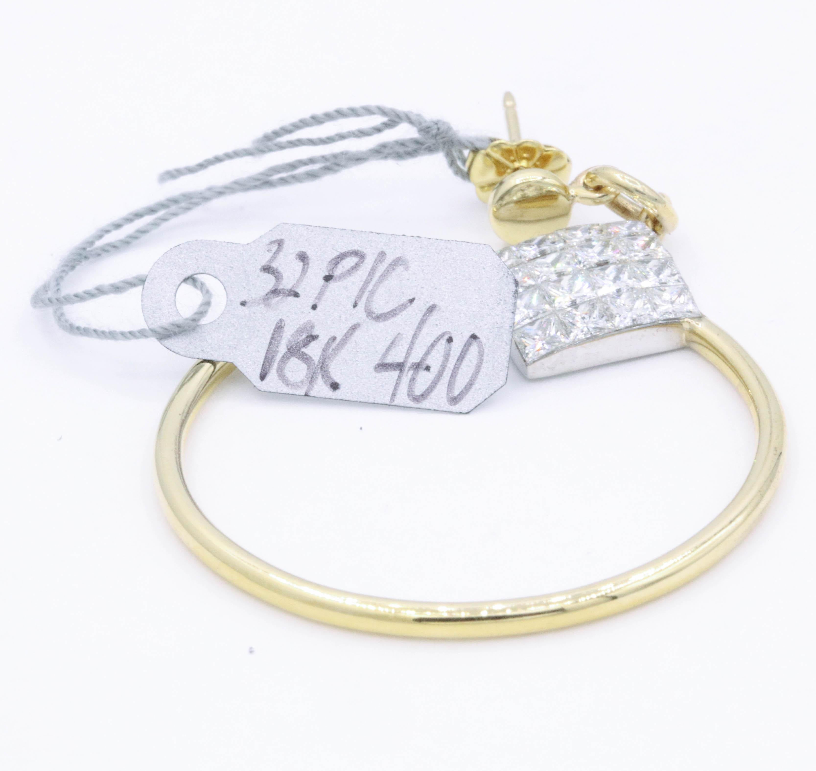 Diamond Princess Cut Hoop Earrings 4 Carat 18K Gold For Sale 1