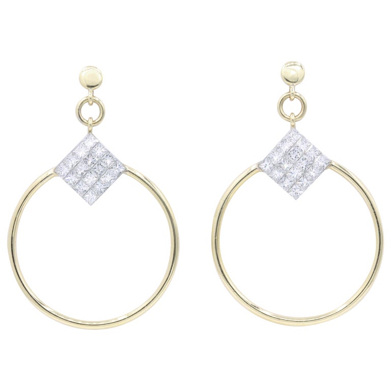 Diamond Princess Cut Hoop Earrings, 4 Carat For Sale at 1stdibs