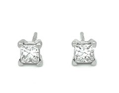 Diamond Princess Cut Stud Earrings 0.94 Carats GIA Certified 14K White Gold