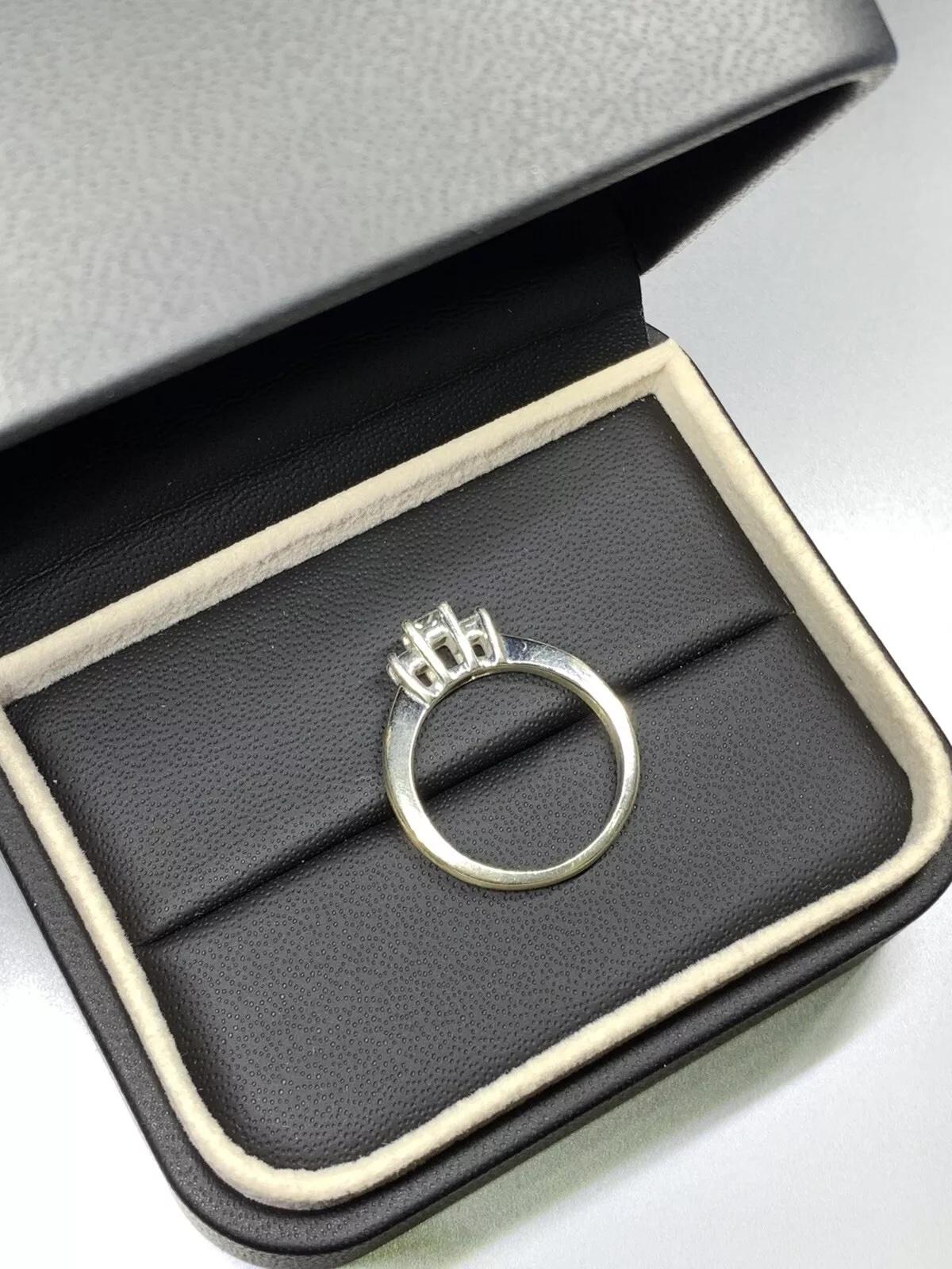 Art Deco Diamond princess cut trilogy engagement ring 18ct white gold