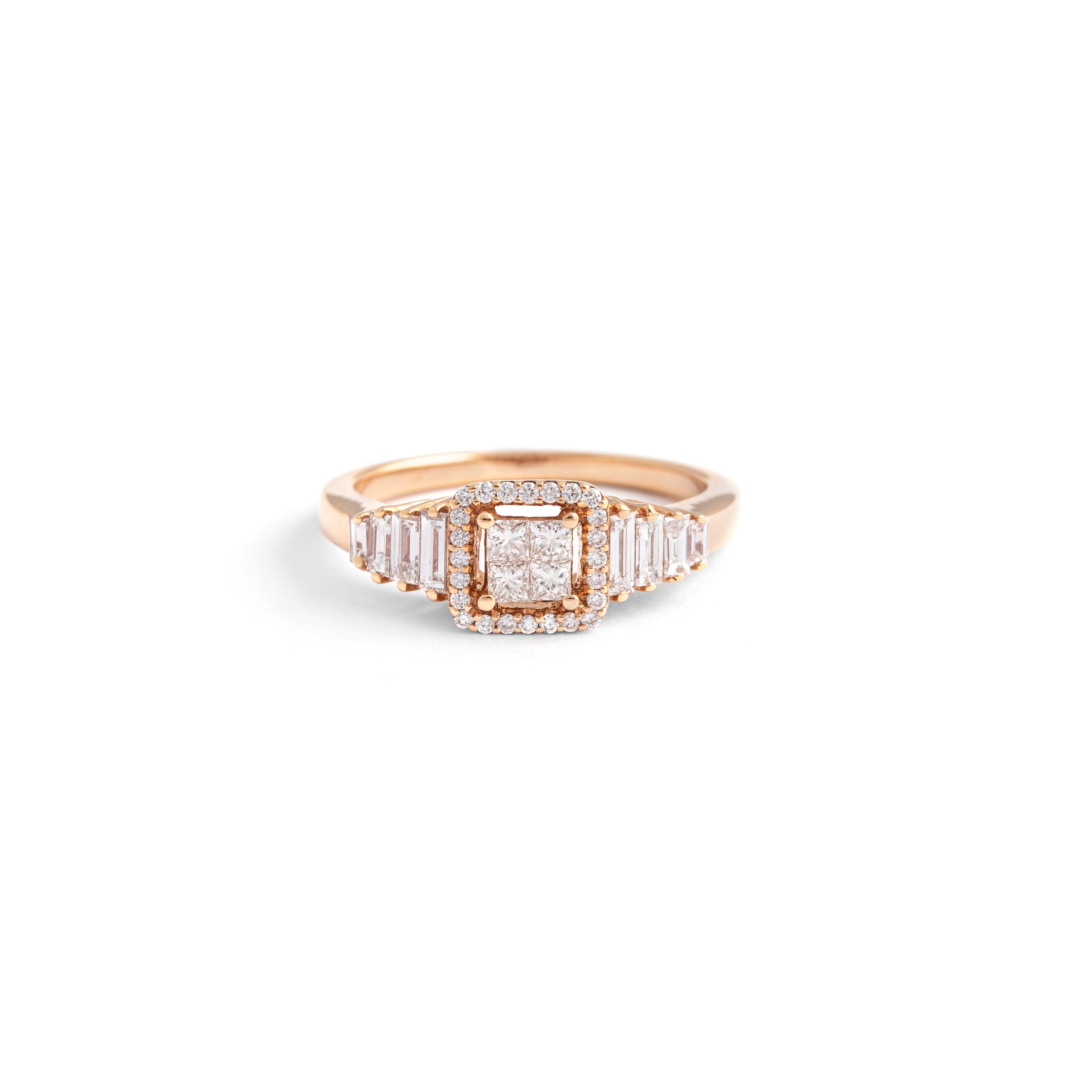 Contemporary Diamond Princess Pink Gold Ring For Sale