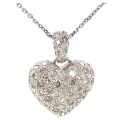 Diamond Puff Heart 14k White Gold Pendant 