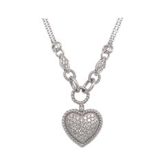 Diamond Puff Heart Necklace 1 Carat 14 Karat White Gold