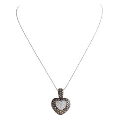 Diamond Puff Heart Necklace 18k, with Approximately 2 Carats in Champagne