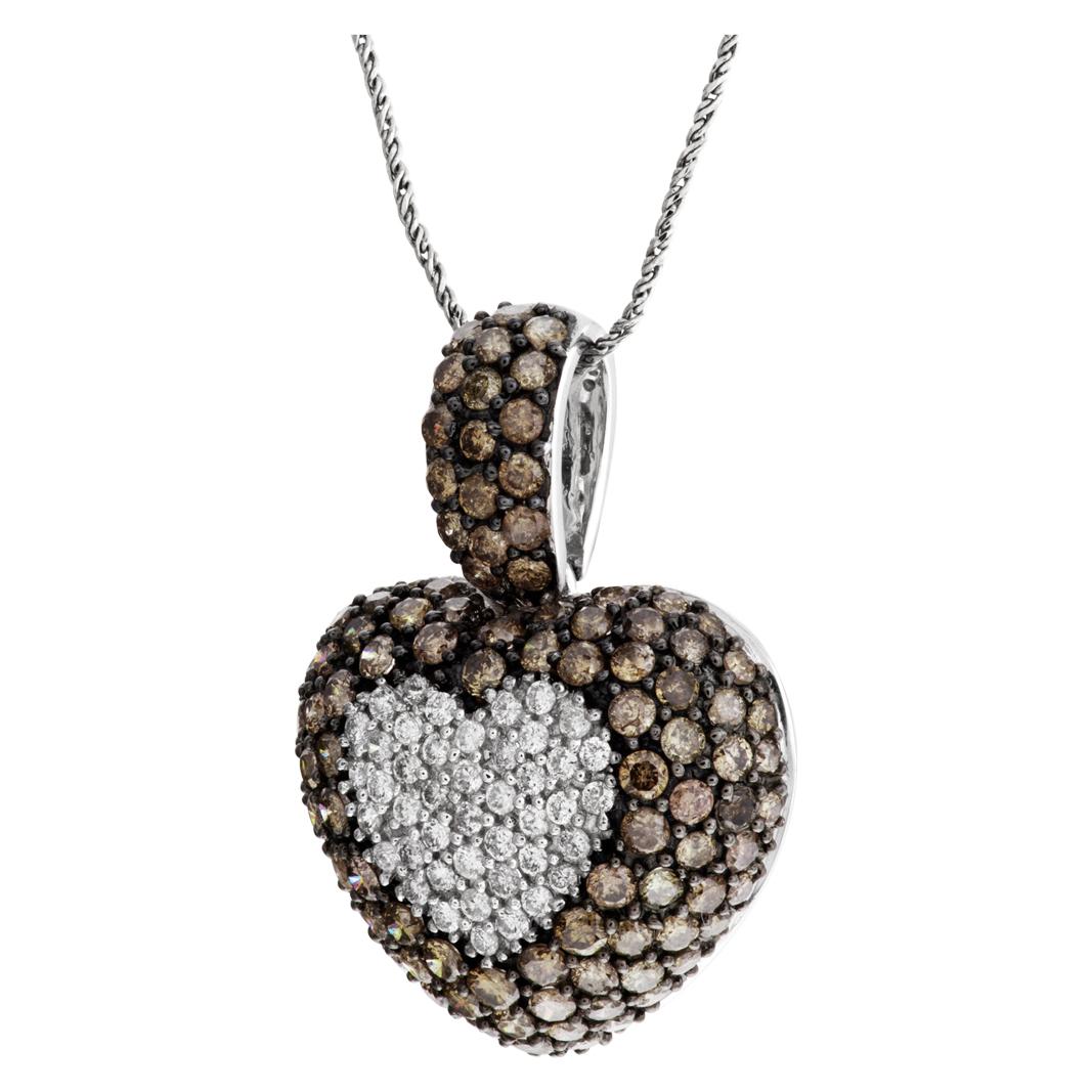 Diamond Puff Heart Necklace 18k, with Approximately 2 Carats in Champagne In Excellent Condition For Sale In Surfside, FL