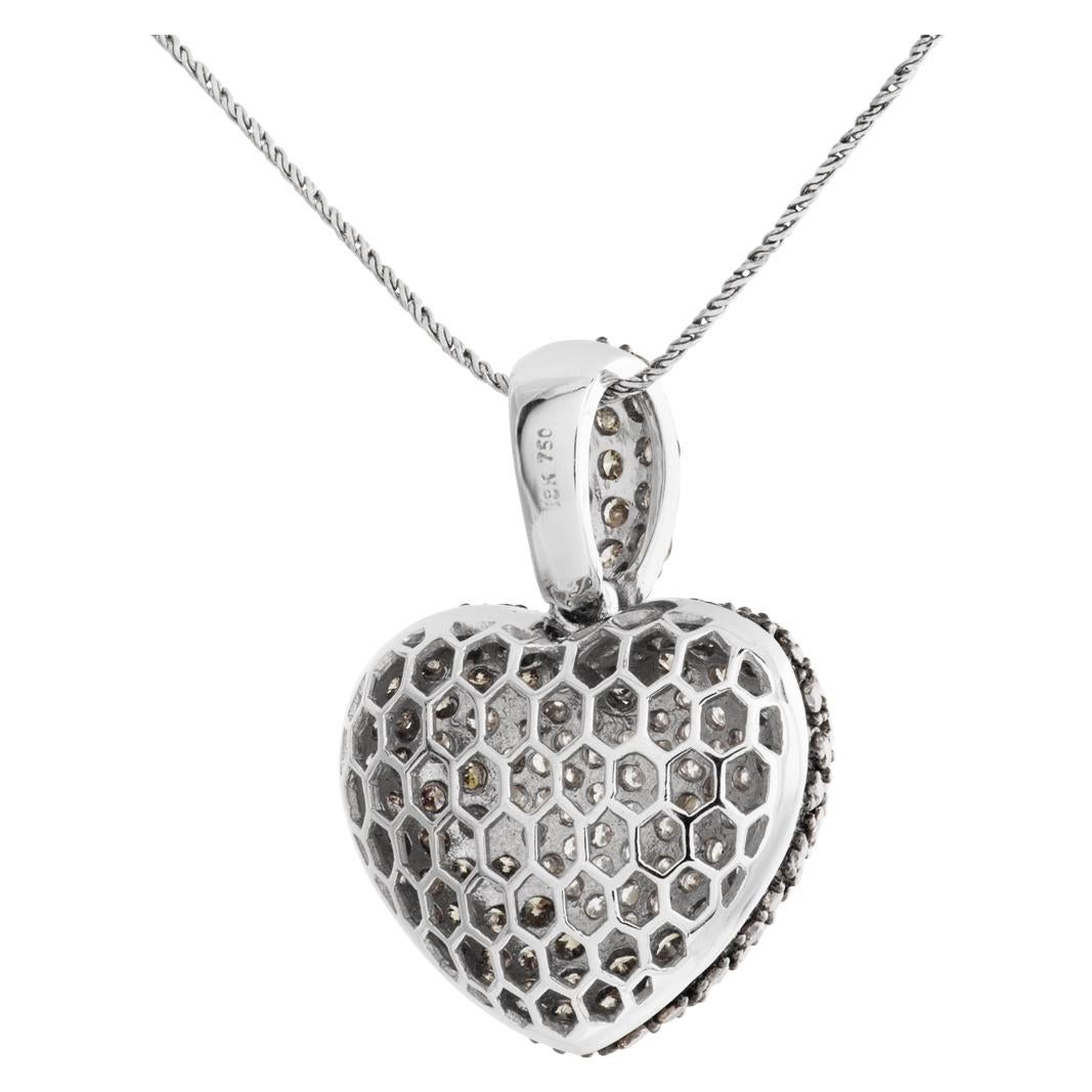 Diamond Puff Heart Necklace 18k, with Approximately 2 Carats in Champagne For Sale 1