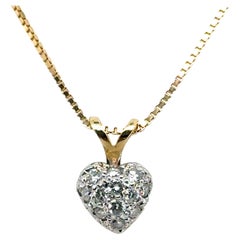 Collar Colgante Corazón Puff Diamante Minado Natural .25ct Oro 14K