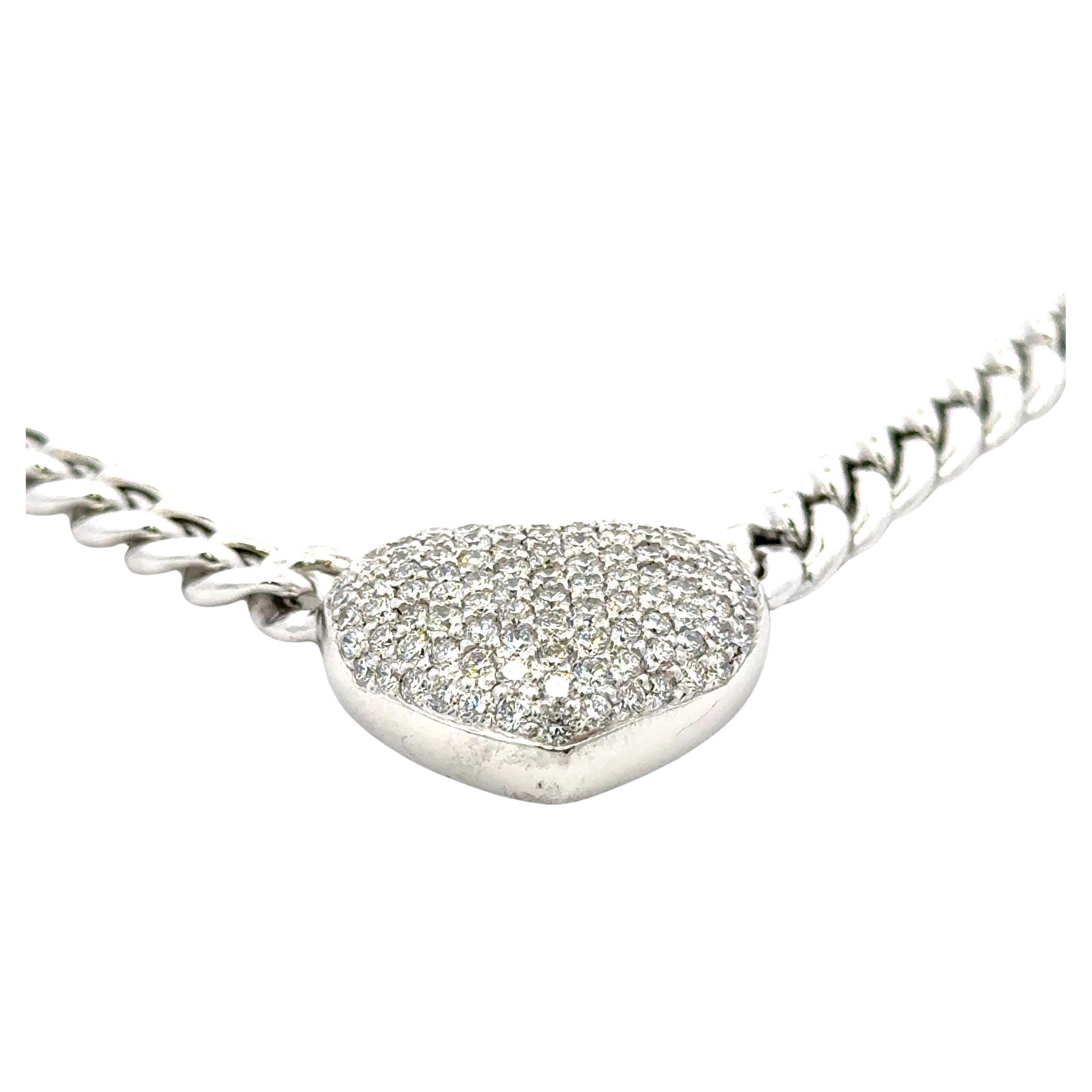Contemporary Diamond Puffed Heart Pave on Cuban Chain 14 Karat White Gold 2.30 CTS F-G VS1-2 For Sale