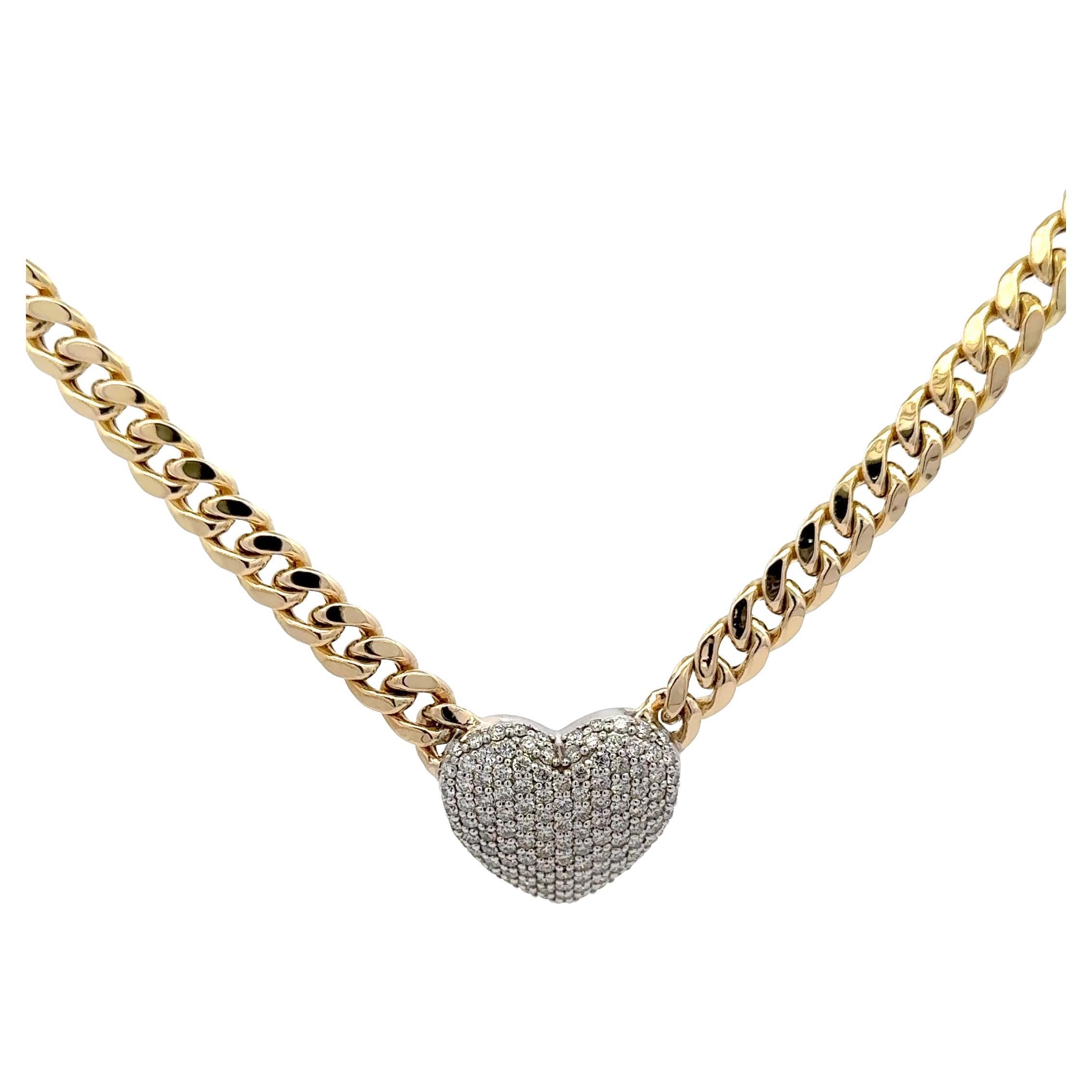 Cuore soffiato con pavé di diamanti su catena cubana in oro bianco 14 carati 2,49 CTS G SI1-2 in vendita 8