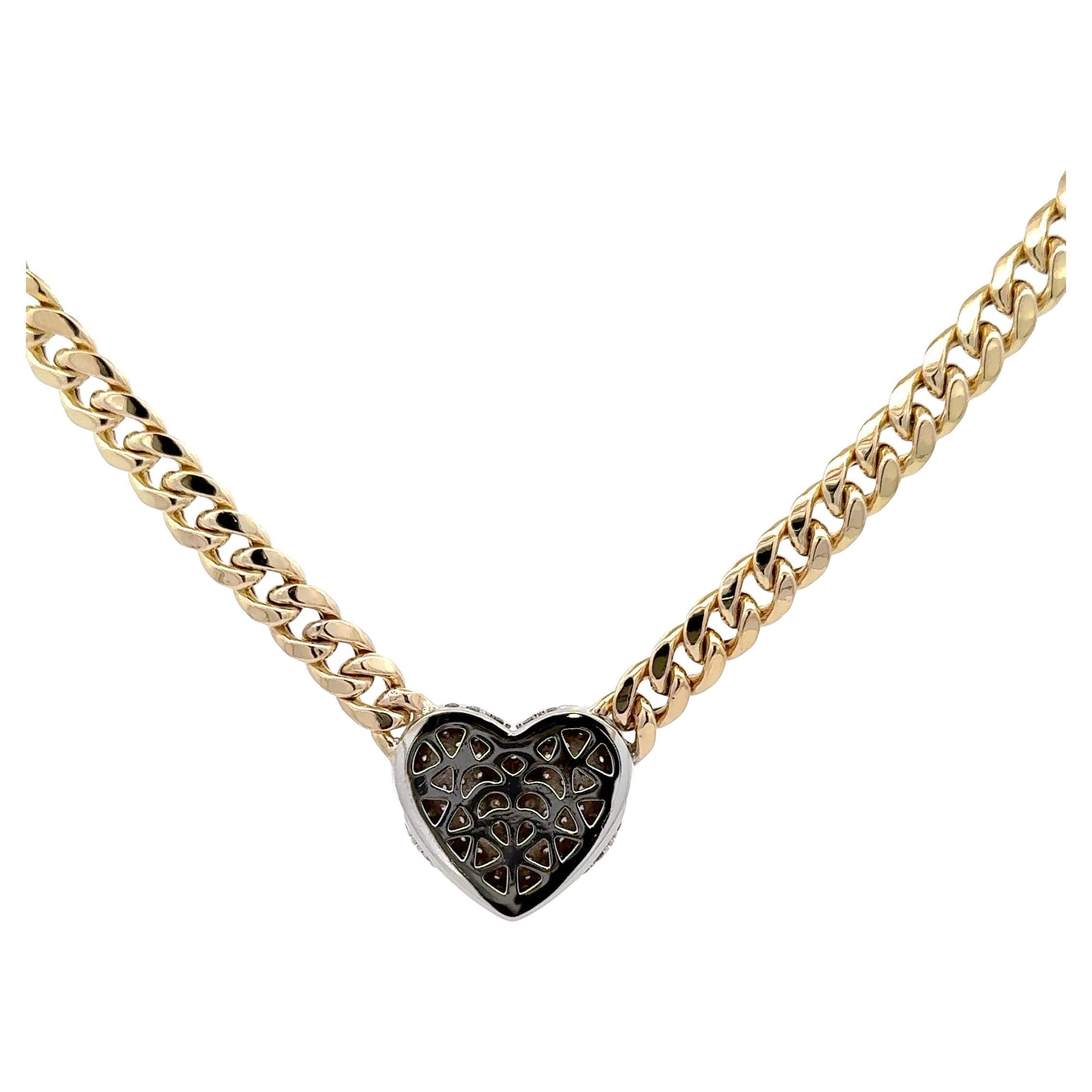 Cuore soffiato con pavé di diamanti su catena cubana in oro bianco 14 carati 2,49 CTS G SI1-2 in vendita 11