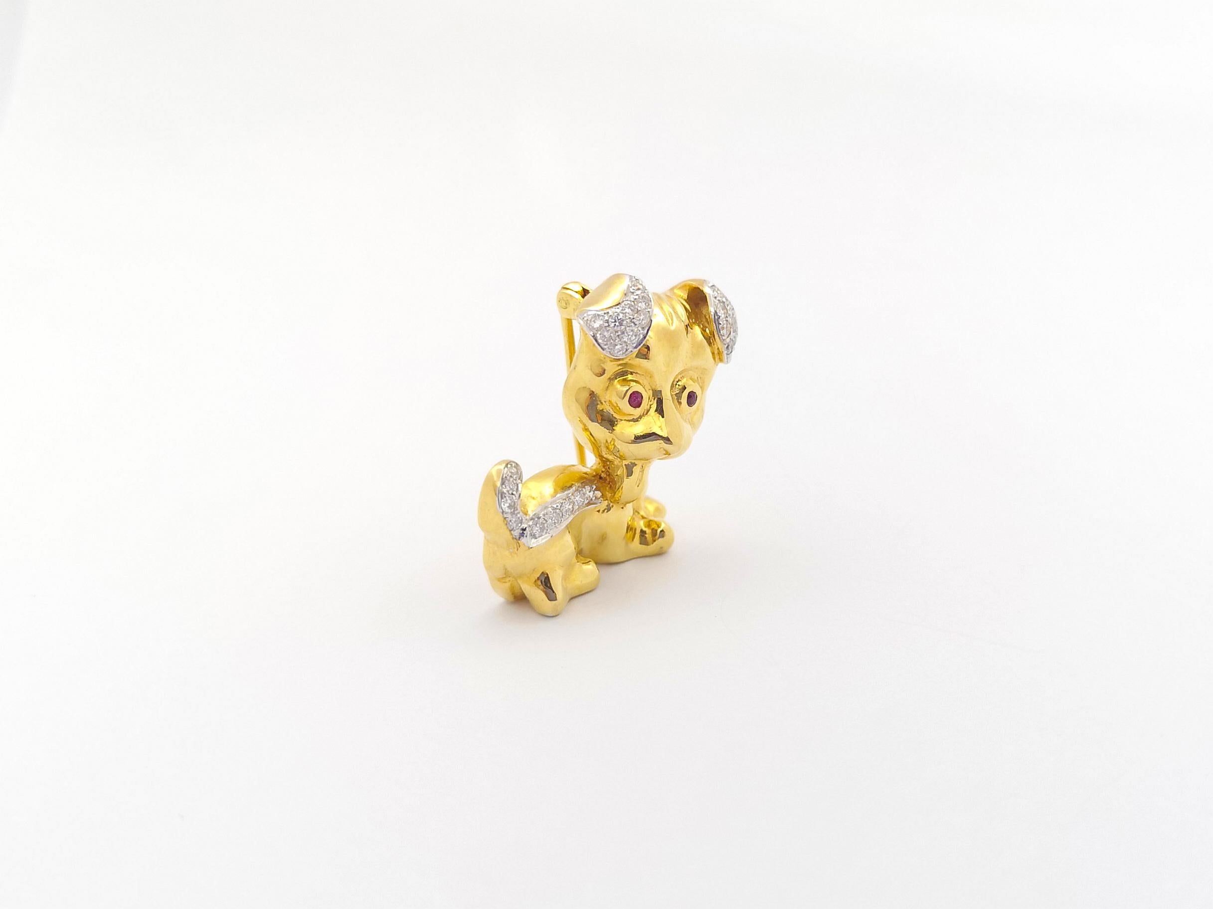 Contemporary Diamond Puppy Brooch set in 18K Gold Settings For Sale