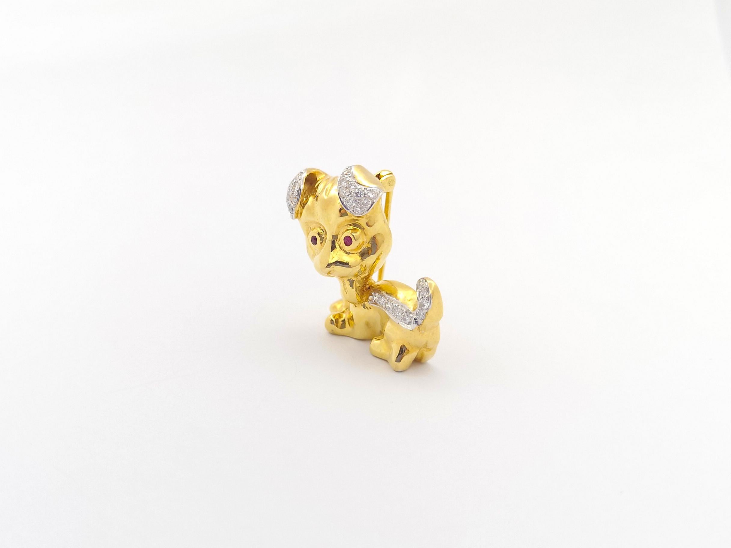 Diamond Puppy Brooch set in 18K Gold Settings For Sale 1
