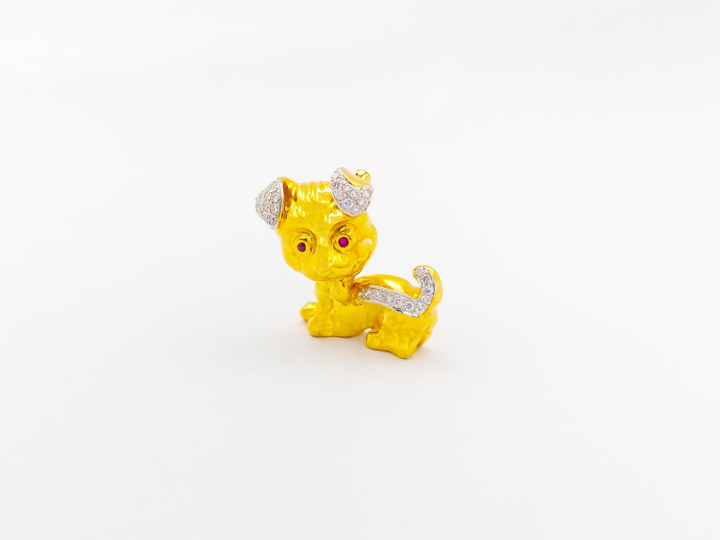 Diamond Puppy Brooch set in 18K Gold Settings For Sale 2
