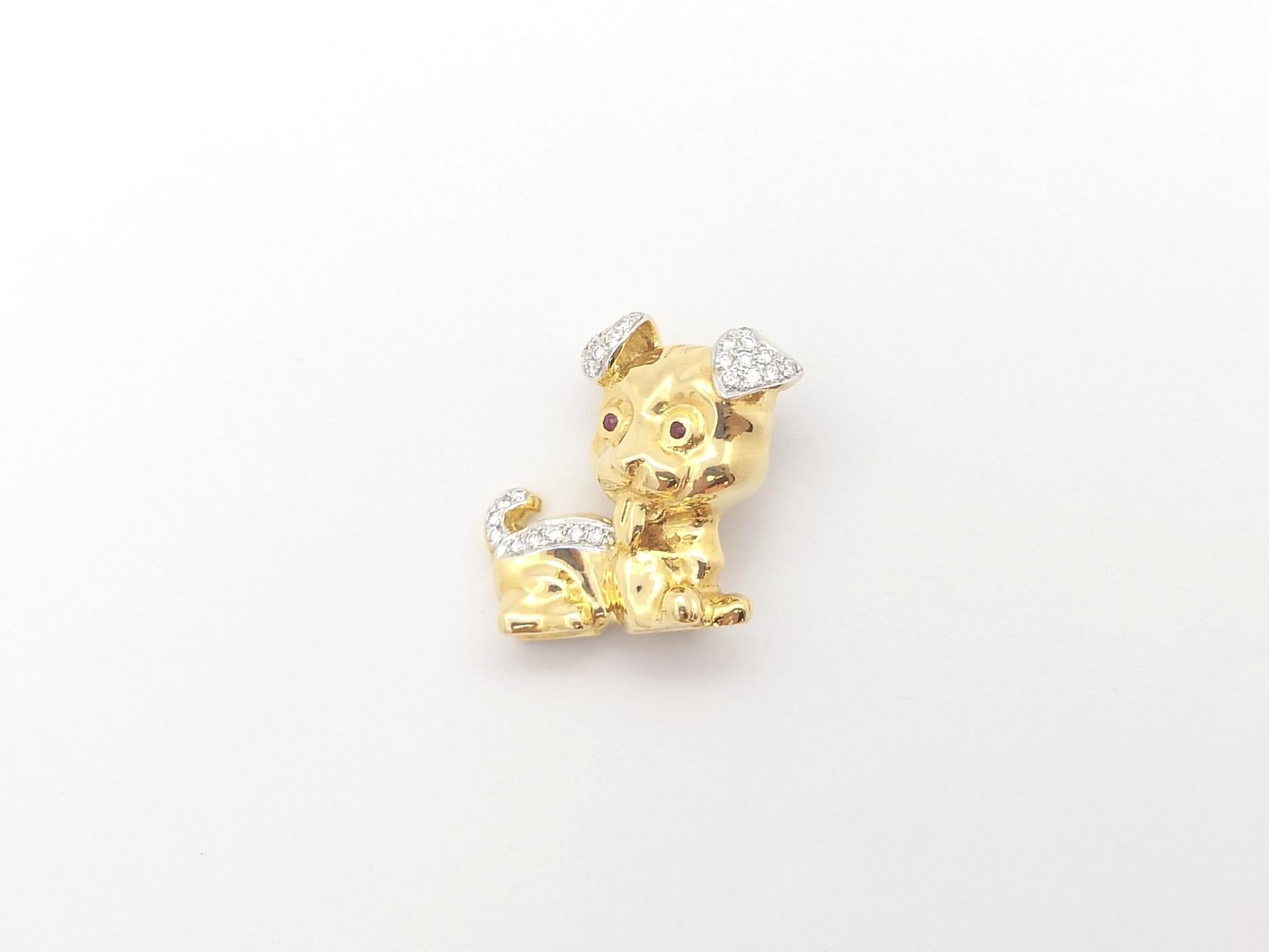 Diamond Puppy Brooch set in 18K Gold Settings For Sale 3