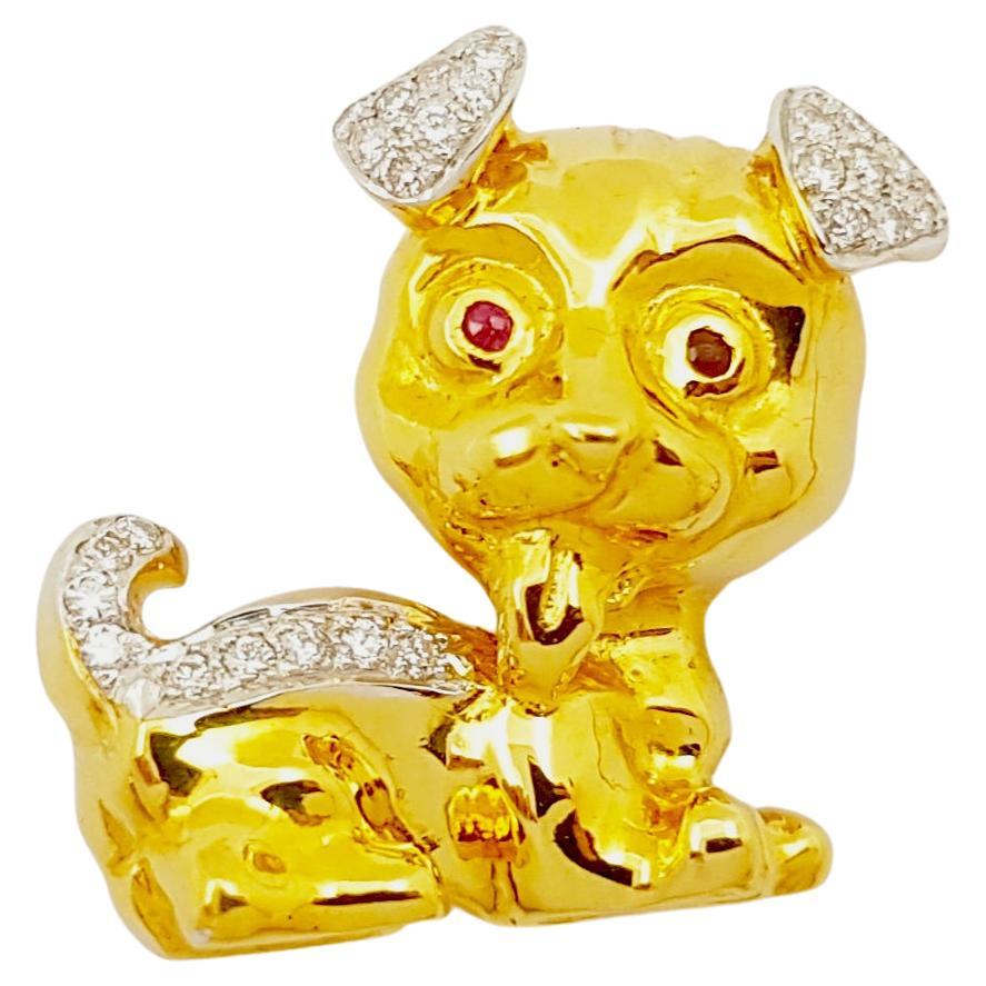 Diamond Puppy Brooch set in 18K Gold Settings For Sale