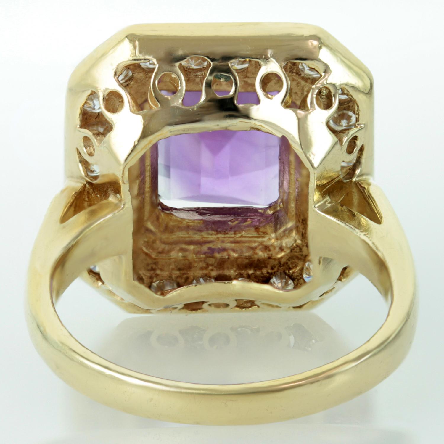 Diamond Purple Amethyst Yellow Gold Ring, Size 6.5 For Sale 3