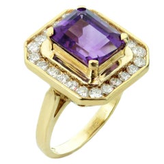 Diamond Purple Amethyst Yellow Gold Ring, Size 6.5