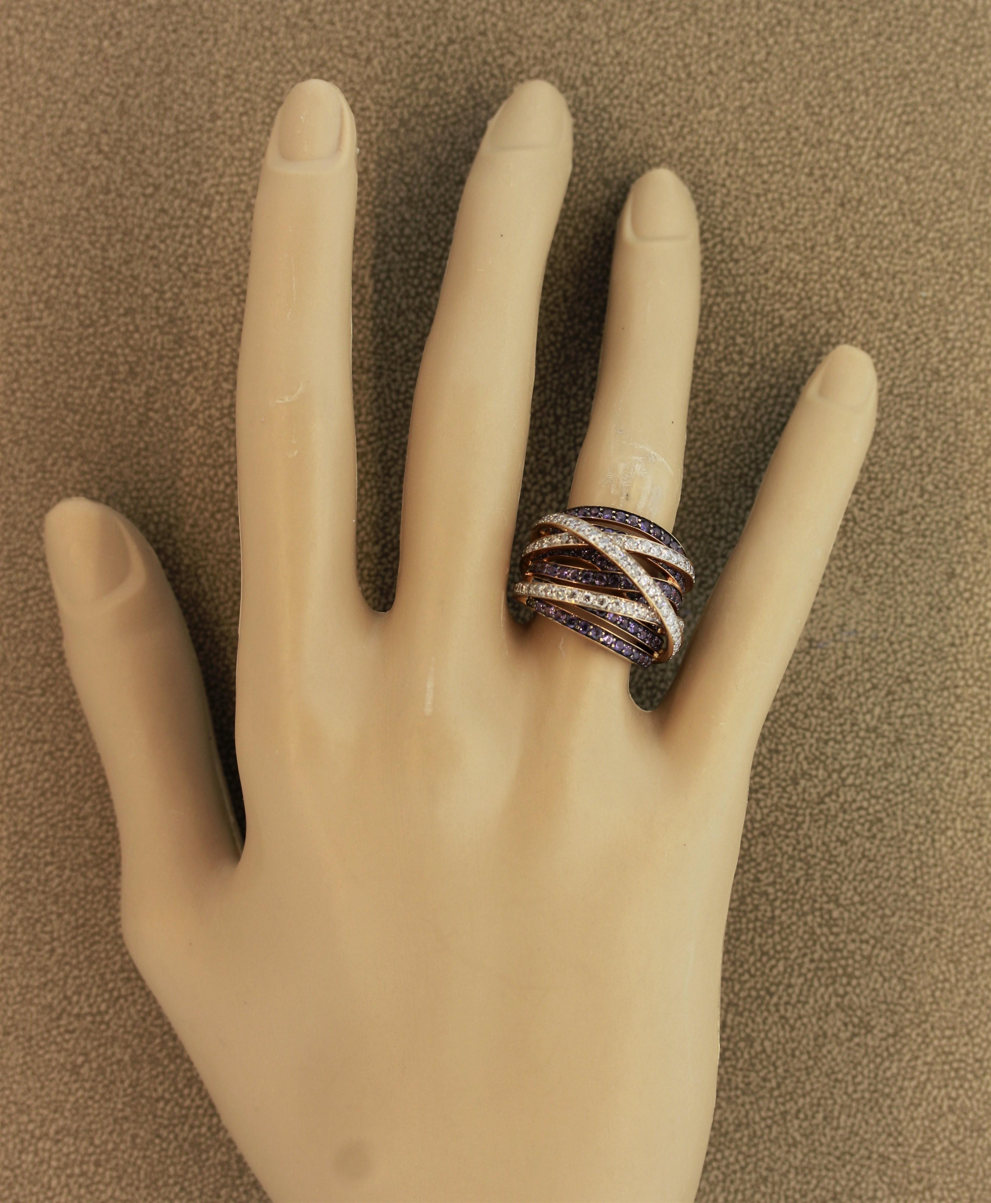Diamond Purple Sapphire Gold Bridge Ring Band 3