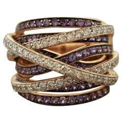 Diamond Purple Sapphire Gold Bridge Ring Band