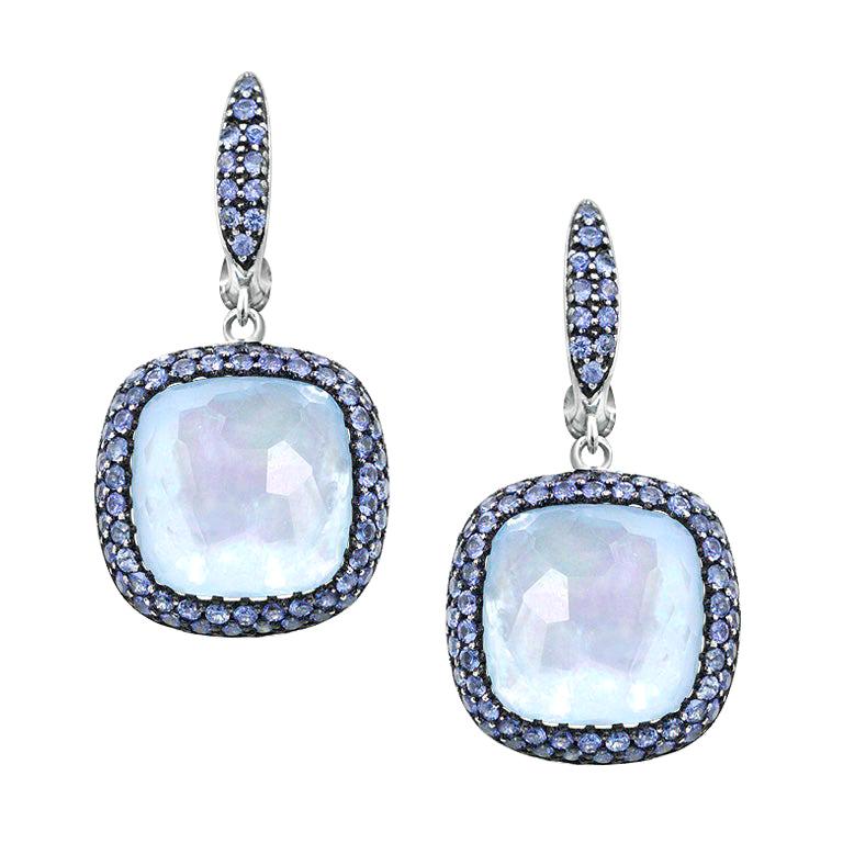 Diamond Purple Sapphire Topaz Mother of Pearl 18 Karat Gold Earrings for Her