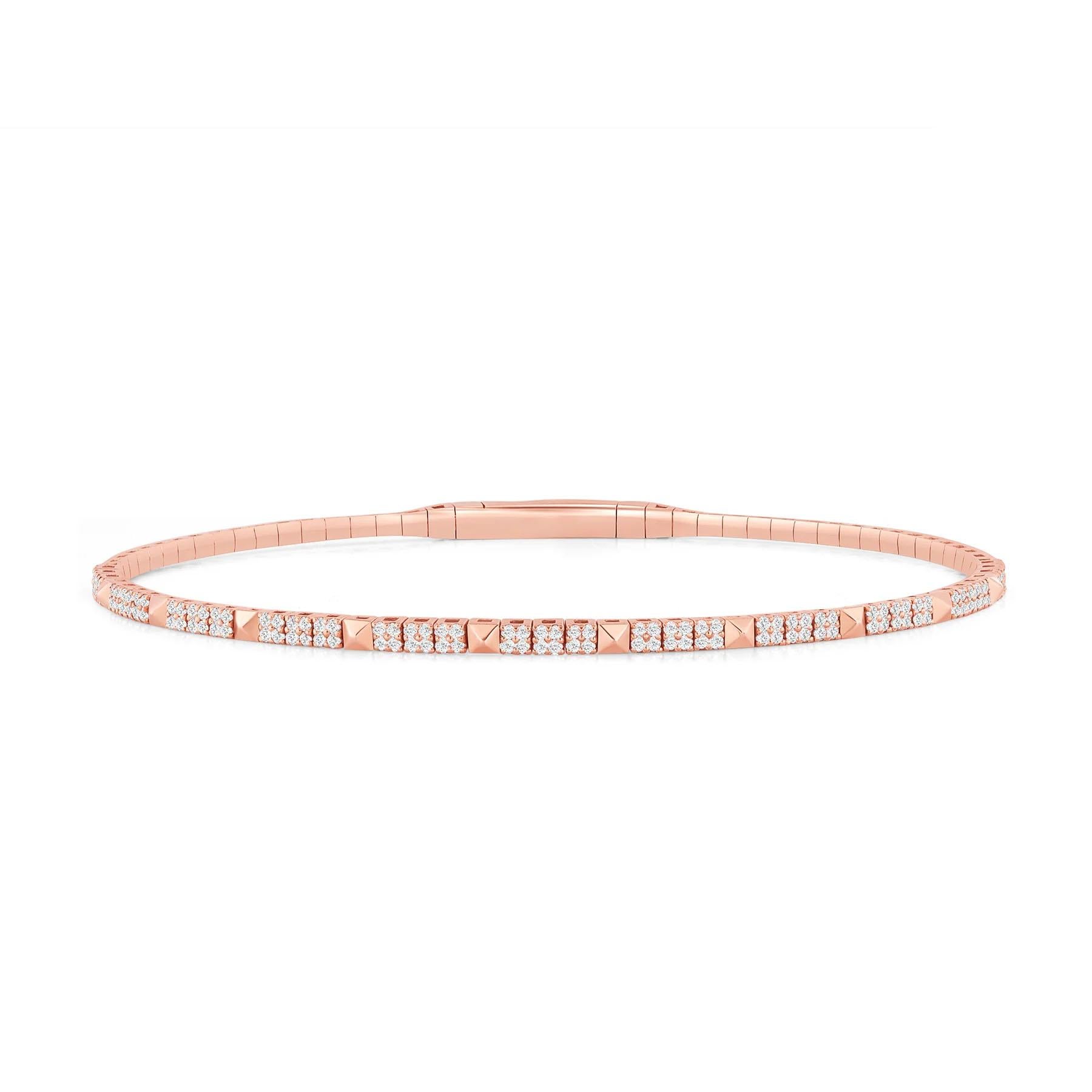 Moderne Bracelet à maillons en or 14K avec pyramide de diamants en vente