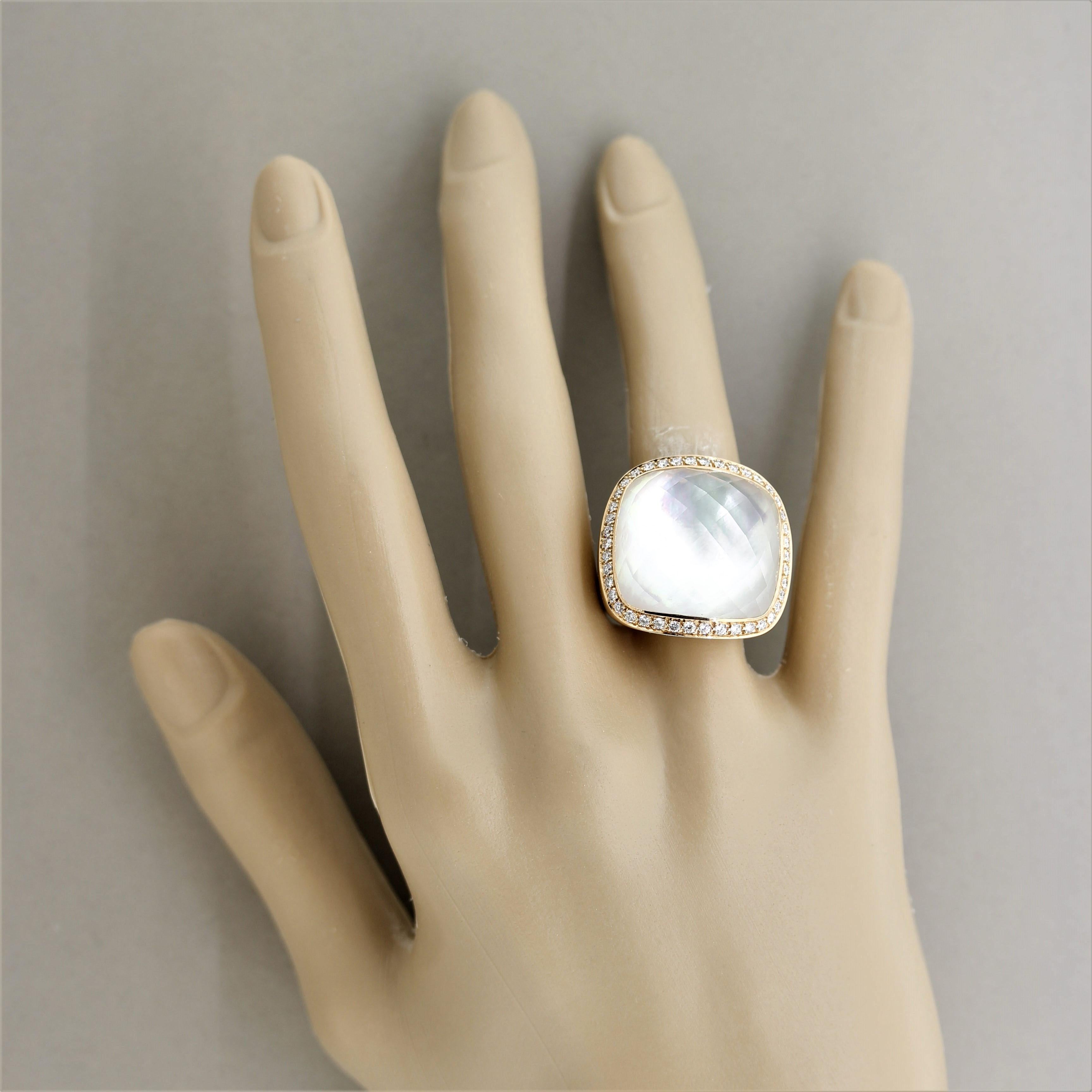 Women's Diamond Quartz-Crystal Mother-of-Pearl Gold Cocktail Ring
