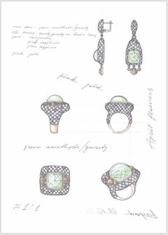 Diamond Quartz Green Sapphire Pink Sapphire Quartz Yellow Gold 18 Karat Earrings