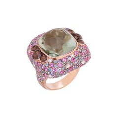 Anillo Cuarzo Diamante Zafiro Verde Zafiro Rosa Cuarzo Oro Amarillo 18 Kilates