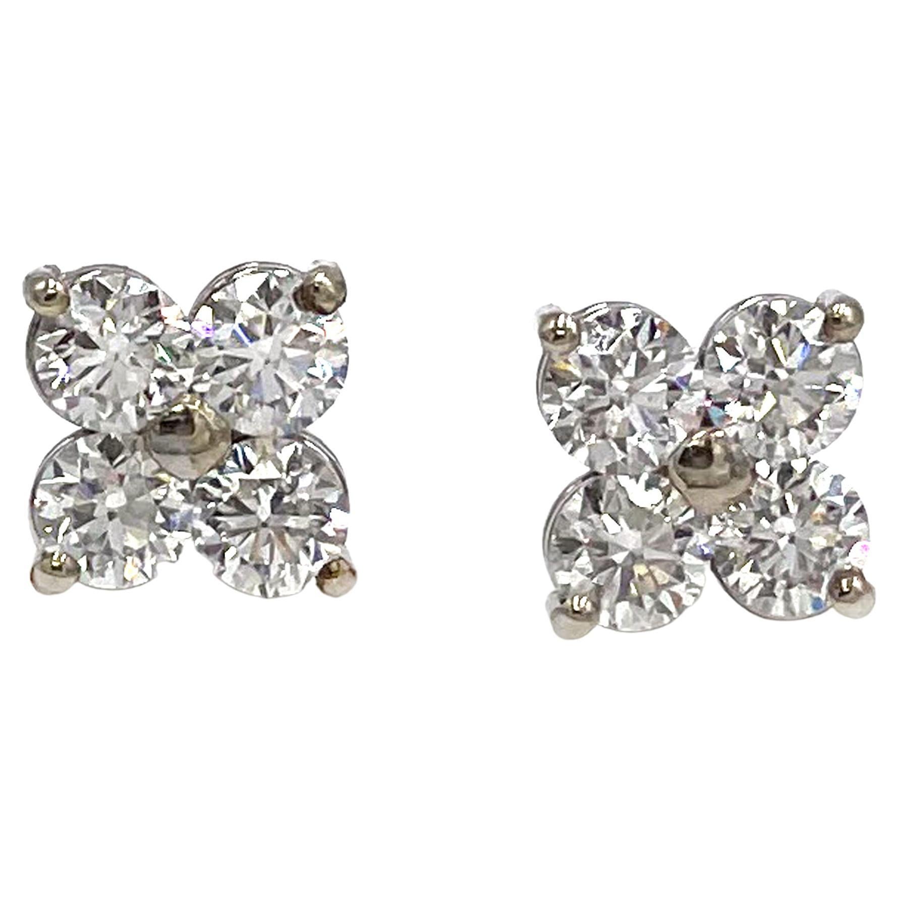 Diamond Quatrefoil Cluster Stud Earrings in 14K White Gold