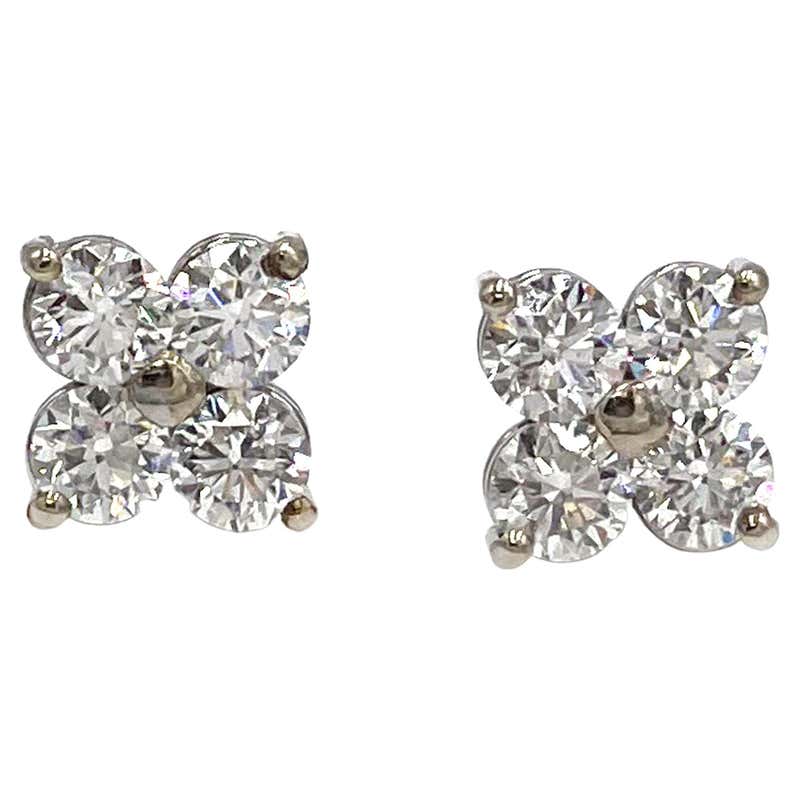 Diamond Quatrefoil Cluster Stud Earrings in 14K White Gold For Sale at ...