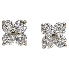 Diamond Quatrefoil Cluster Stud Earrings in 14K White Gold