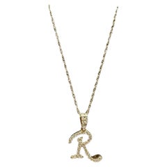 Diamond “R” Initial Necklace in 10kt Yellow Gold – 0.18ctw, 18in, New