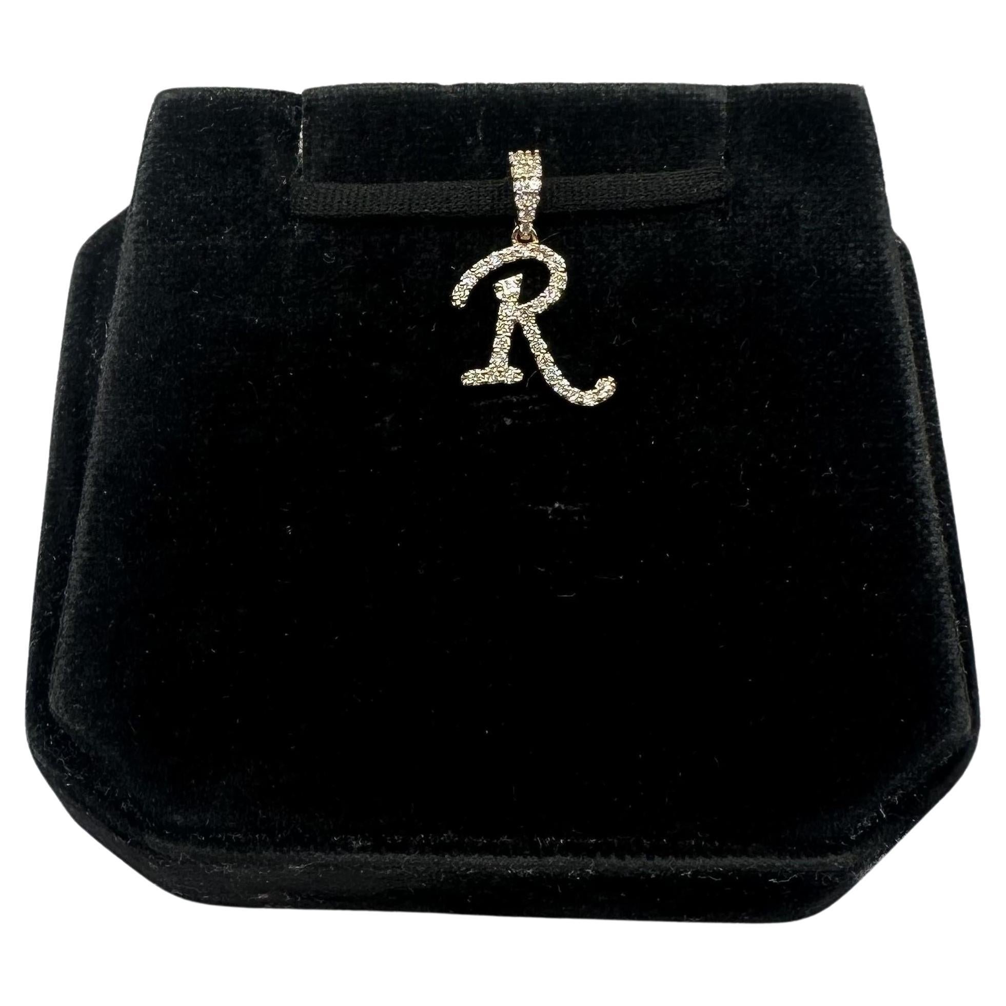 Diamond "R" Initial Pendant in 10kt Yellow Gold - 0.18ctw Diamonds, New