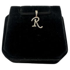 Diamond "R" Initial Pendant in 10kt Yellow Gold - 0.18ctw Diamonds, New