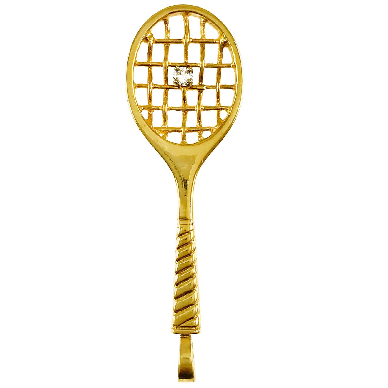 Incogem Yellow Gold Diamond Tennis Racket Pendant For Sale at 1stDibs
